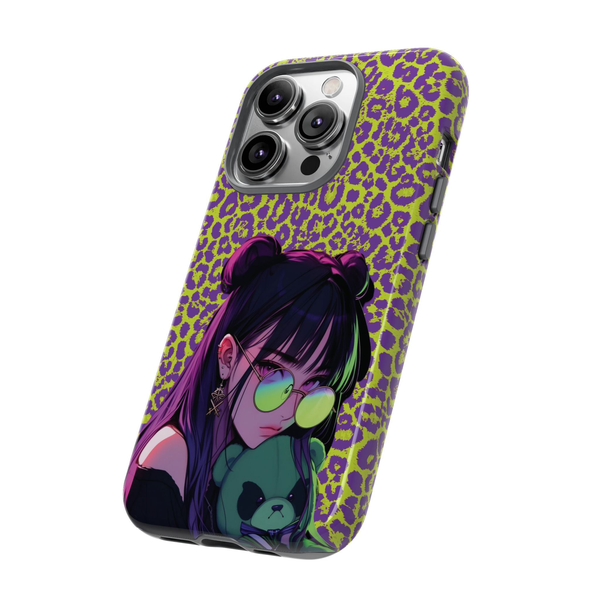 Purple Neon Lime Leopard Kz Tough Case for iPhone, Galaxy, or Google Pixel