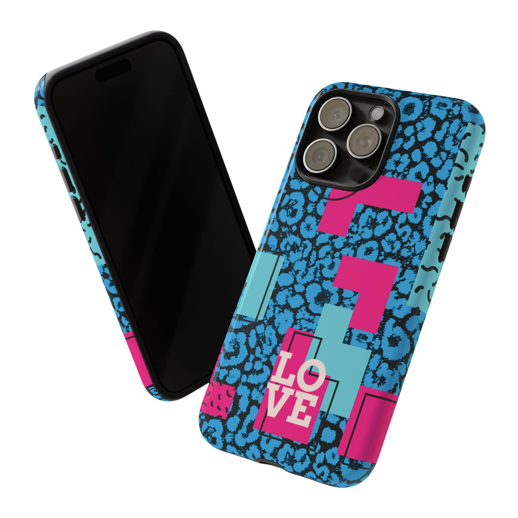 LOVE Blue Leopard 80s Vibe Tough Case for iPhone, Galaxy, or Google Pixel