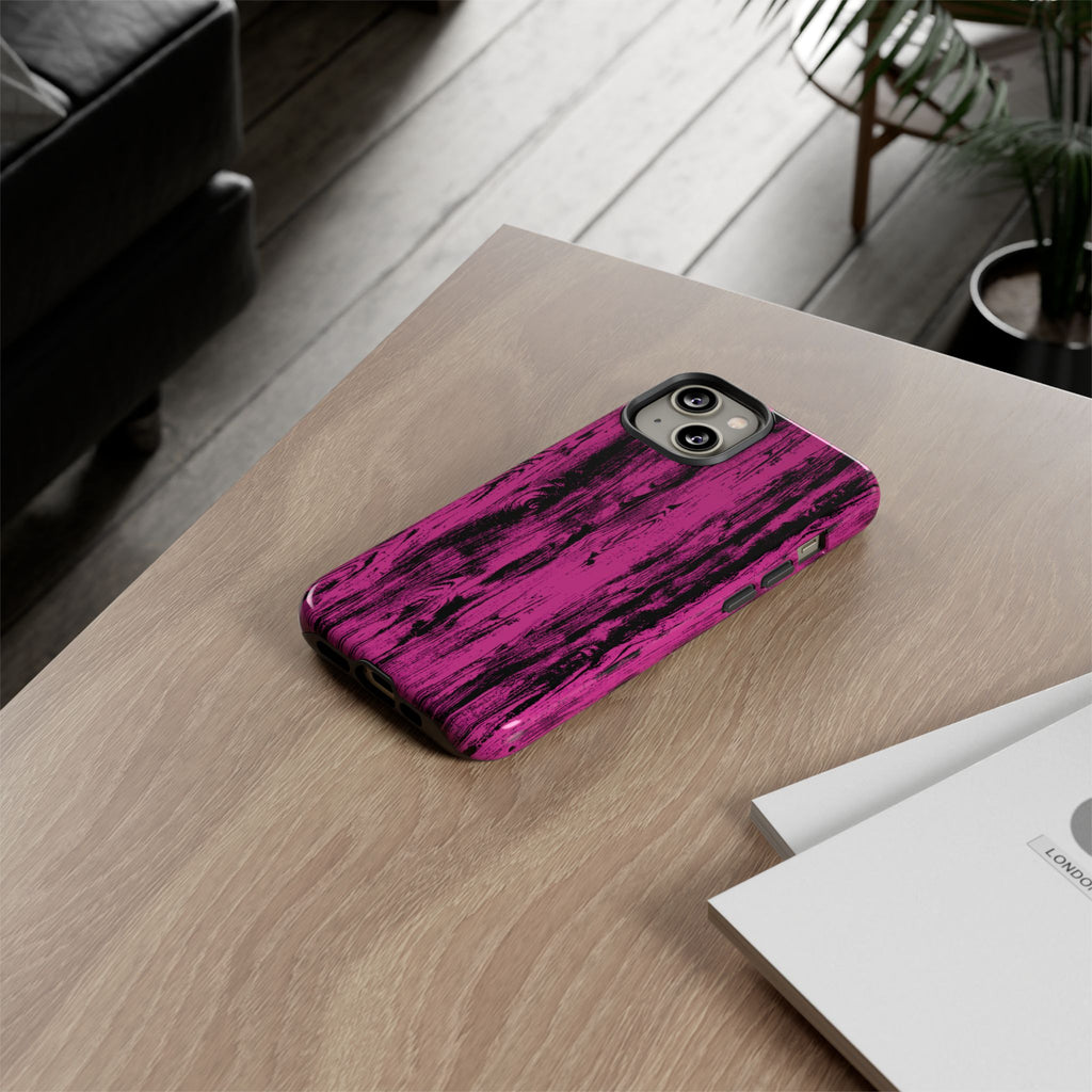 Hot Pink wood print Design Tough Phone Case for iPhone, Galaxy, or Google Pixel