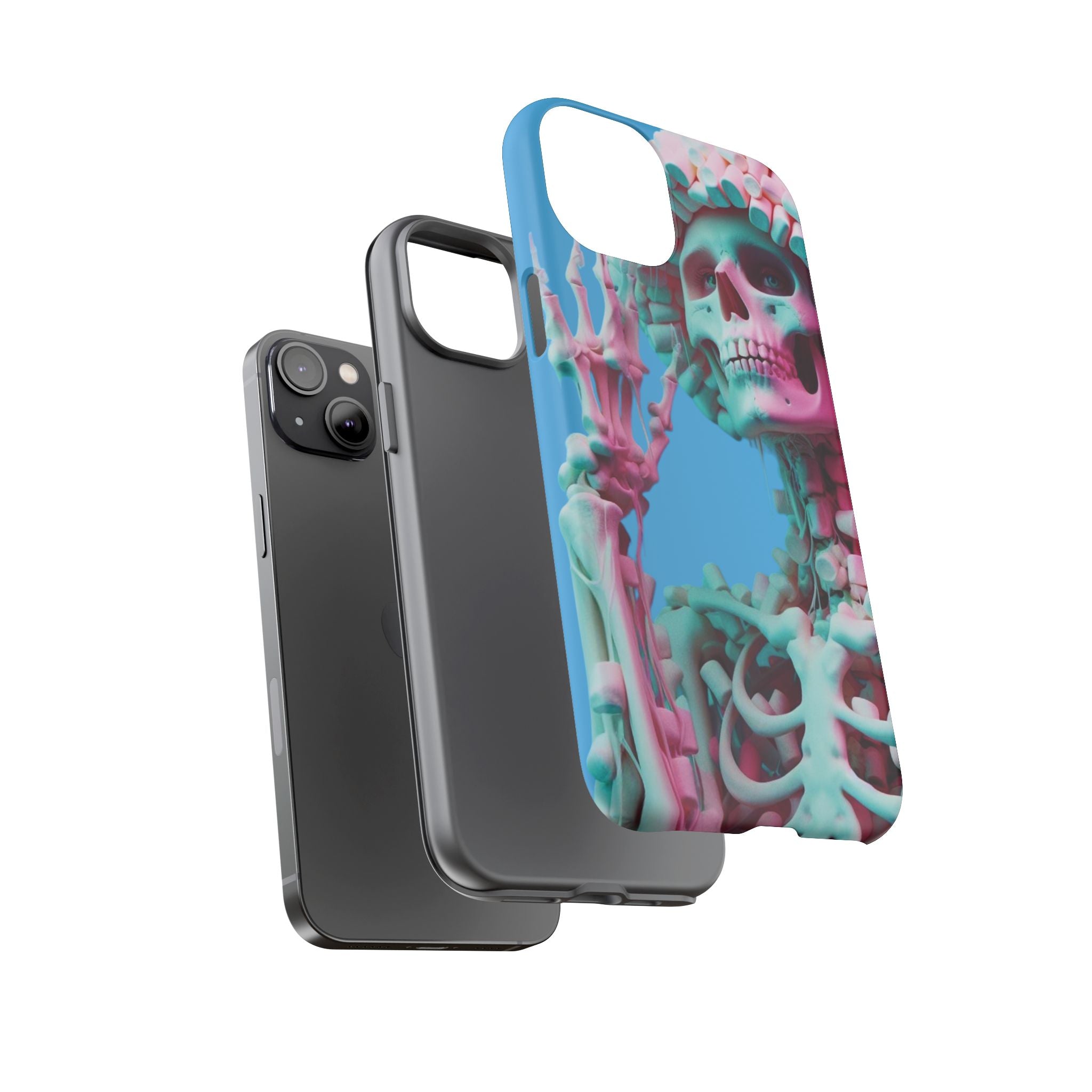 Neon Pink Skeleton Blue Tough Phone Case for iPhone, Galaxy or Google Pixel