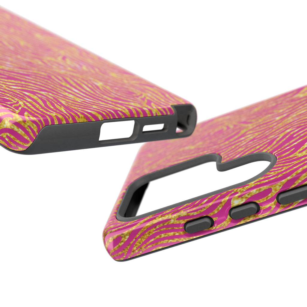 Pink Gold Zebra Print Tough Case for iPhone, Galaxy, or Google Pixel