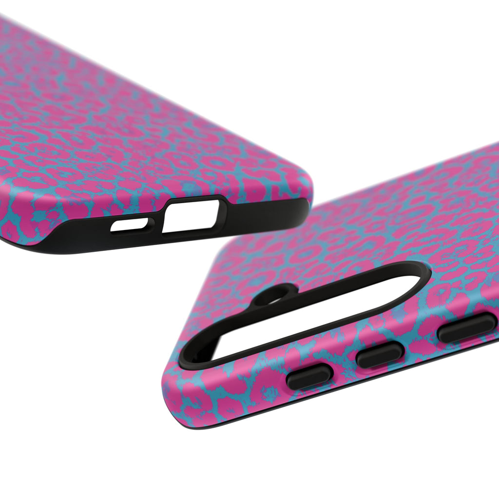 Pink Blue Leopard Tough Phone Case iPhone, Galaxy, or Google Pixel