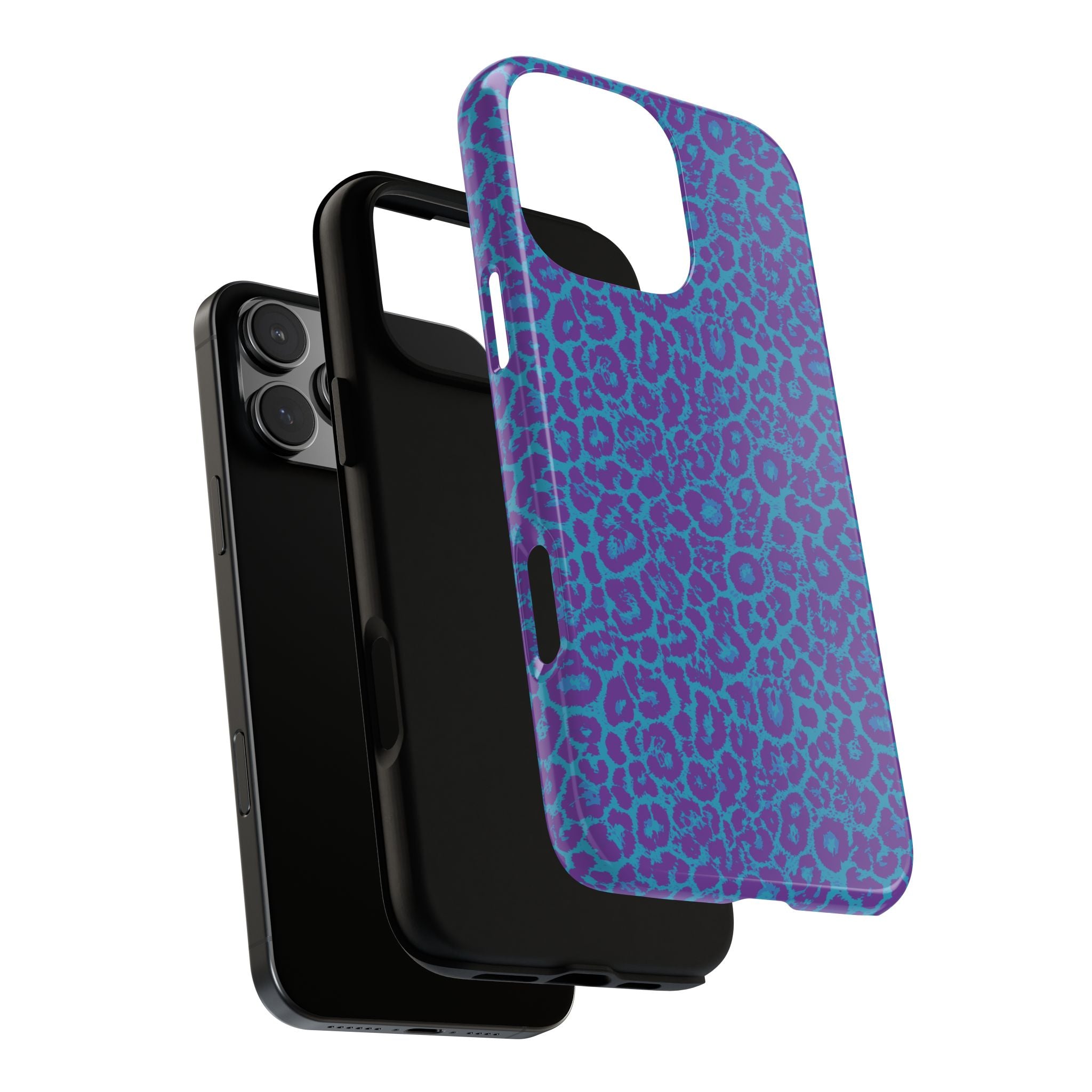 Leopard Printed Purple Blue Tough Phone Case for iPhone, Galaxy, or Google Pixel