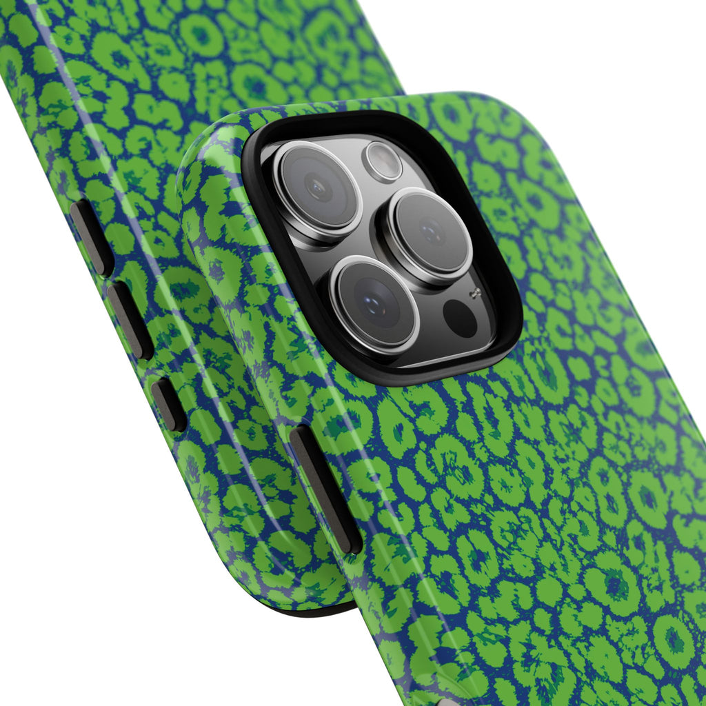 Blue Neon Green  Leopard Tough Phone Case for iPhone, Galaxy, or Google Pixel