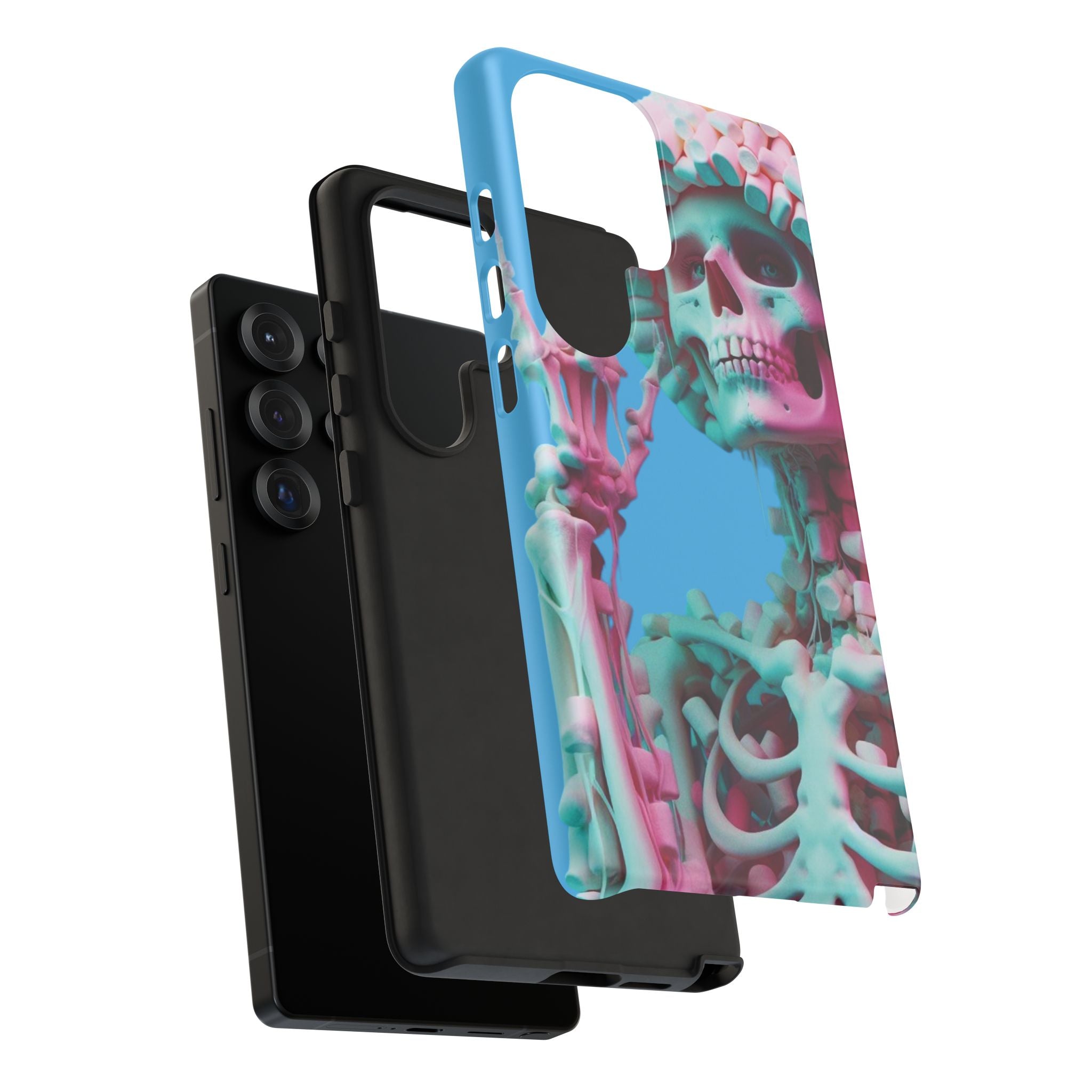 Neon Pink Skeleton Blue Tough Phone Case for iPhone, Galaxy or Google Pixel