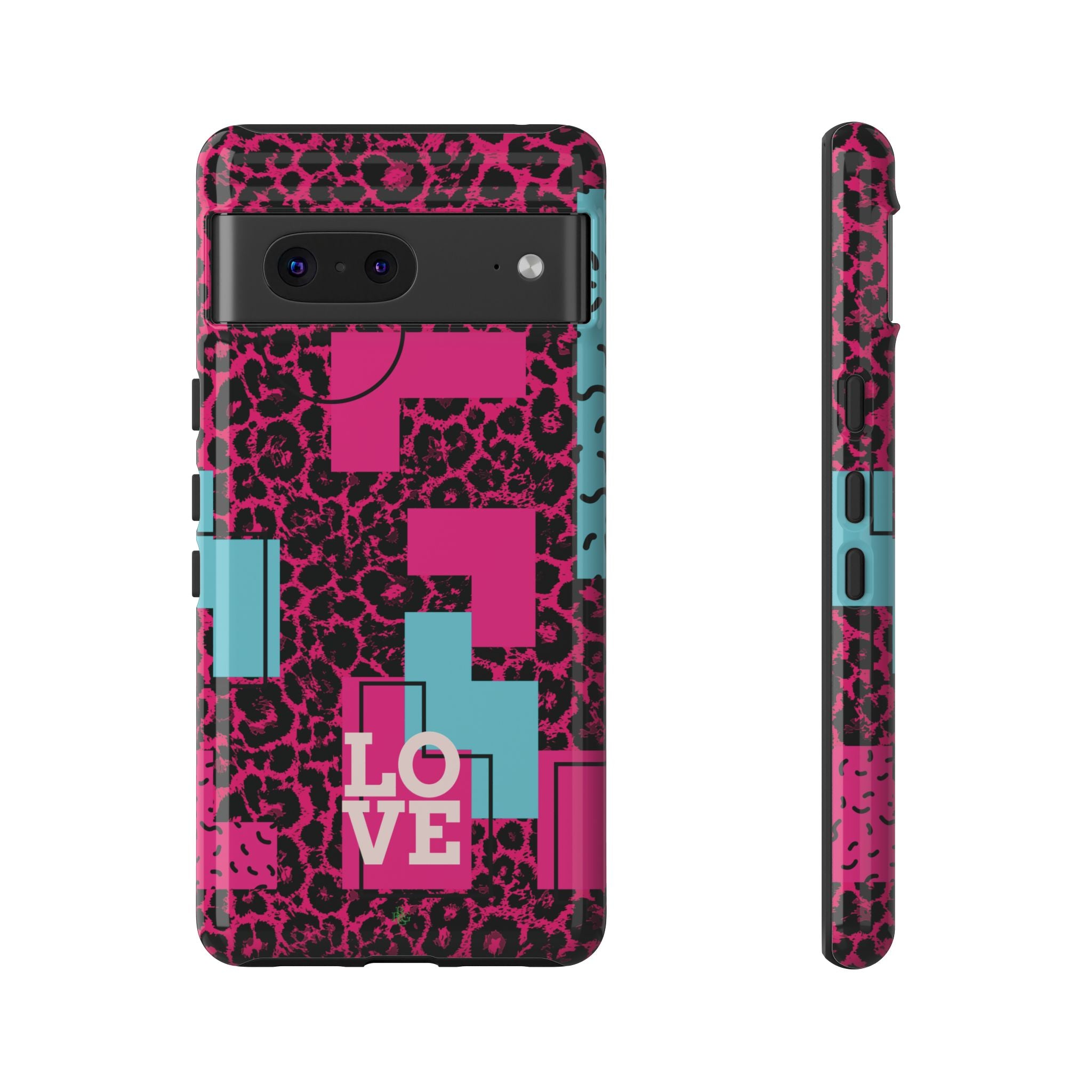 Pink Love Retro Blocks Leopard RG Tough Phone Case for iPhone, Galaxy, or Google Pixel