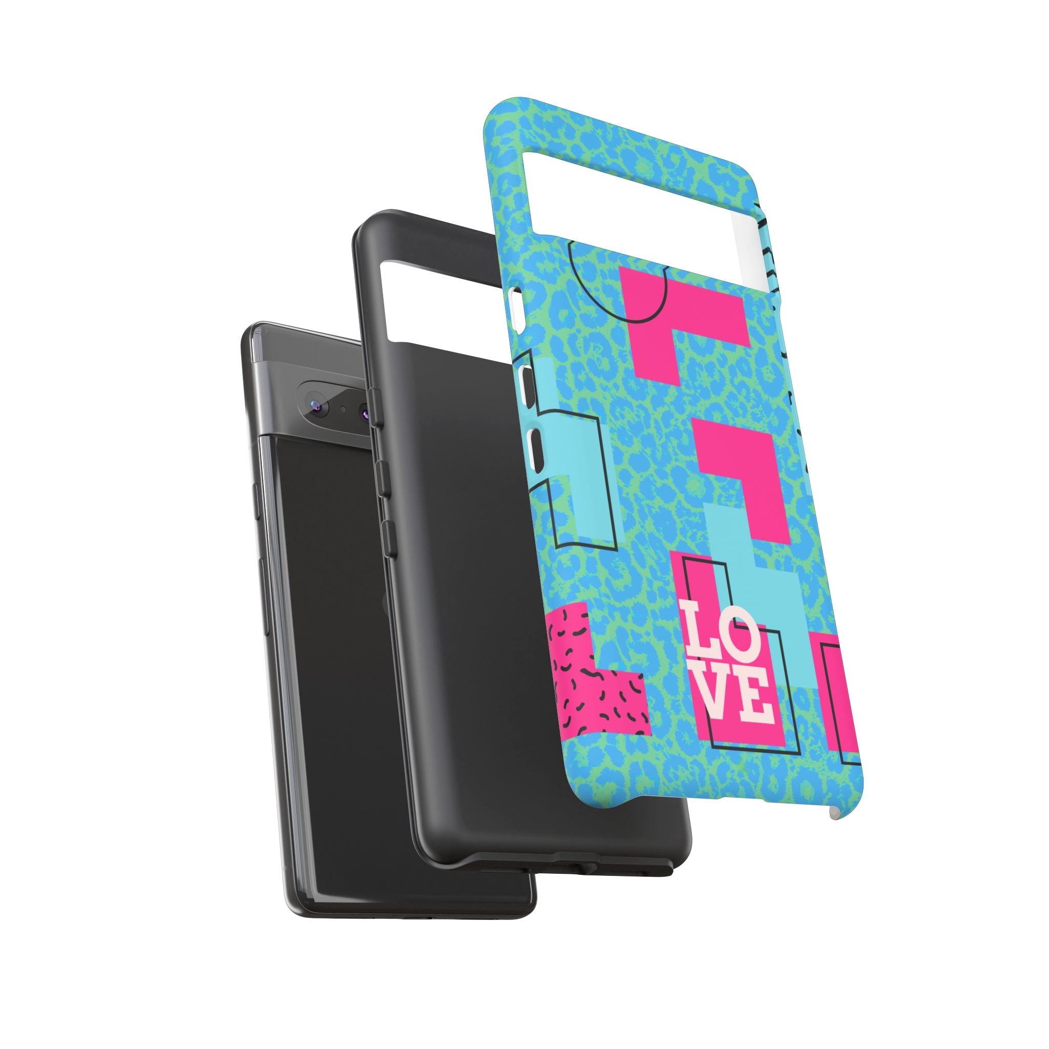LOVE Aqua Blue Leopard RG Tough Phone Case iPhone, Galaxy, or Google Pixel
