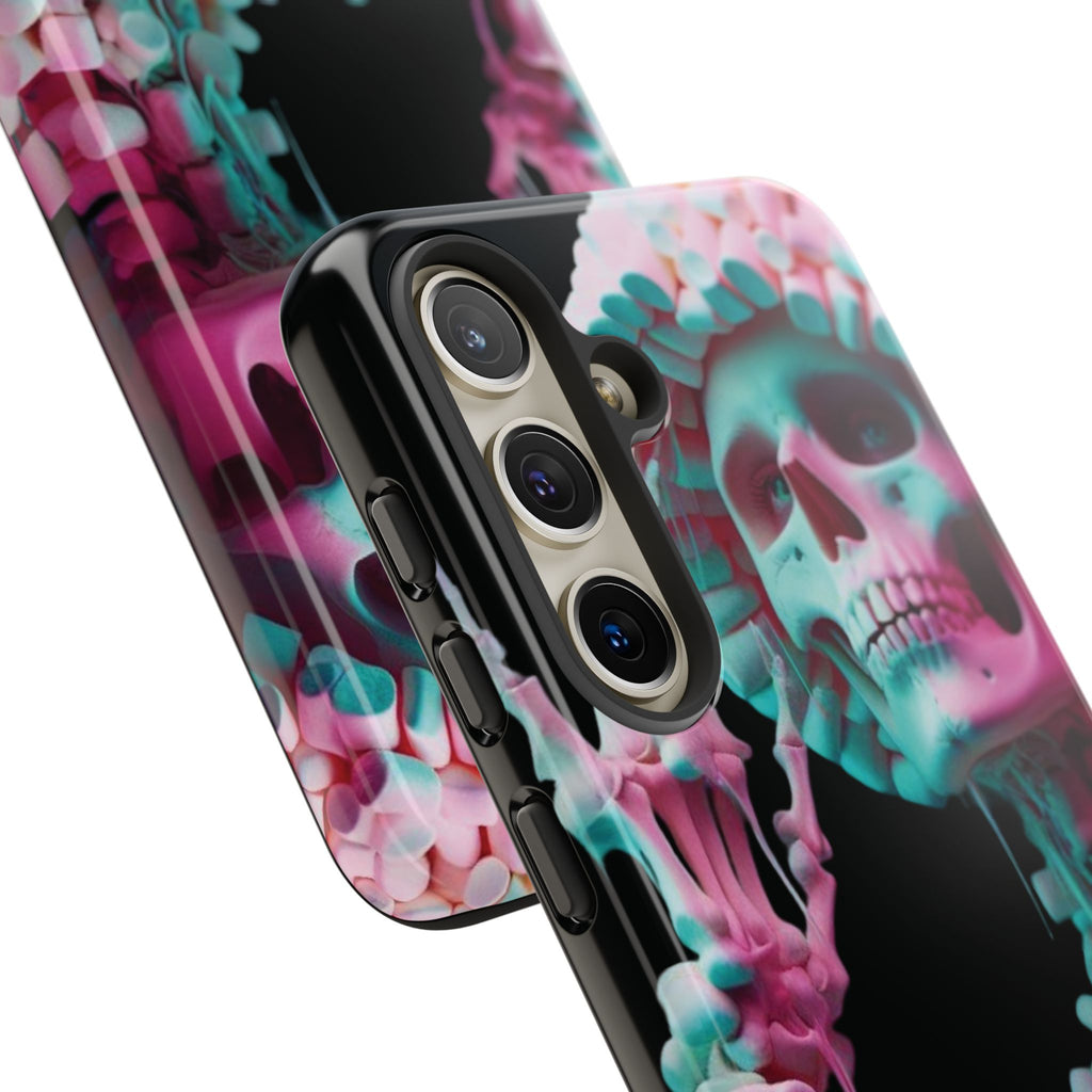 Neon Pink Skeleton (Black) Tough Phone Case for iPhone, Galaxy, or Google Pixel