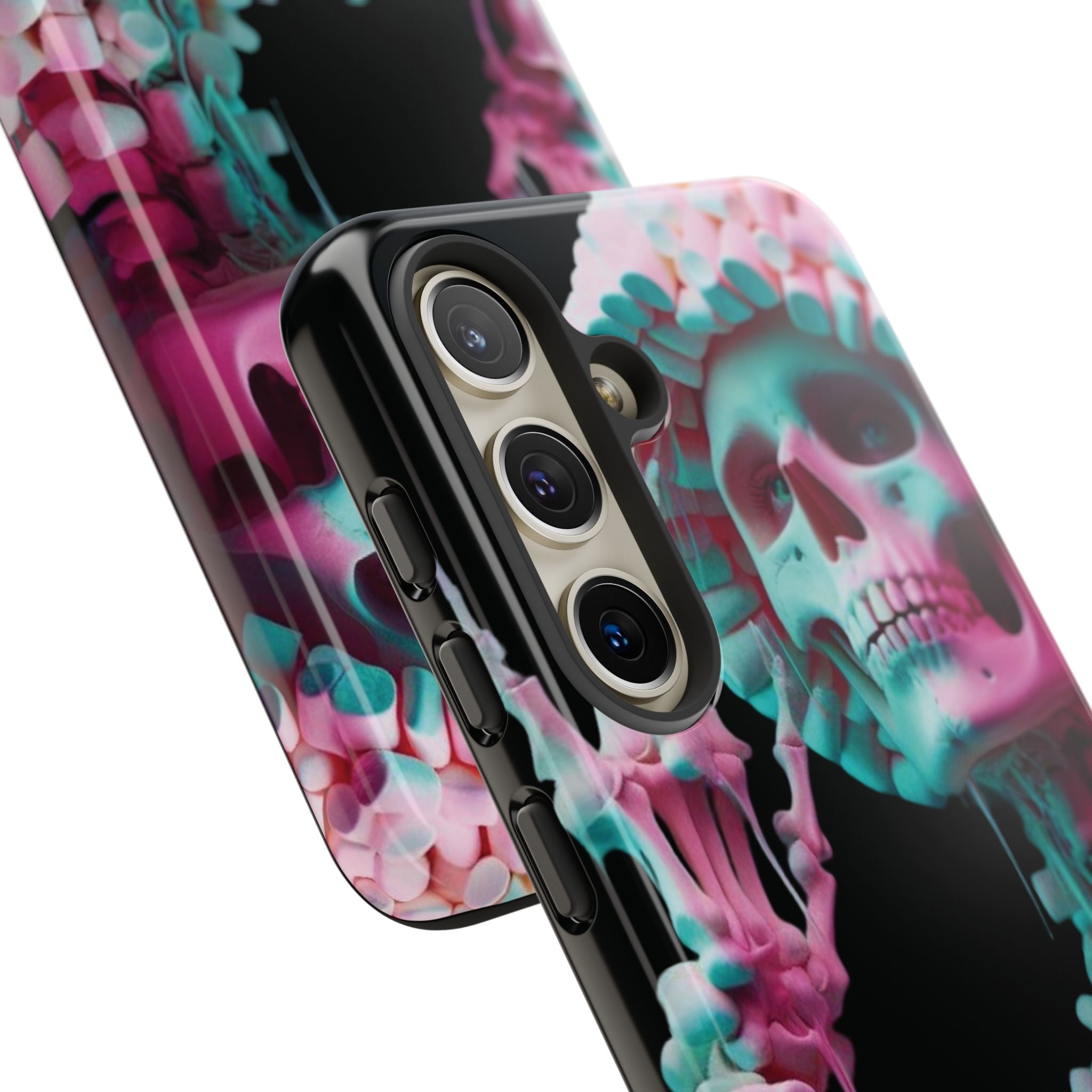 Neon Pink Skeleton (Black) Tough Phone Case for iPhone, Galaxy, or Google Pixel