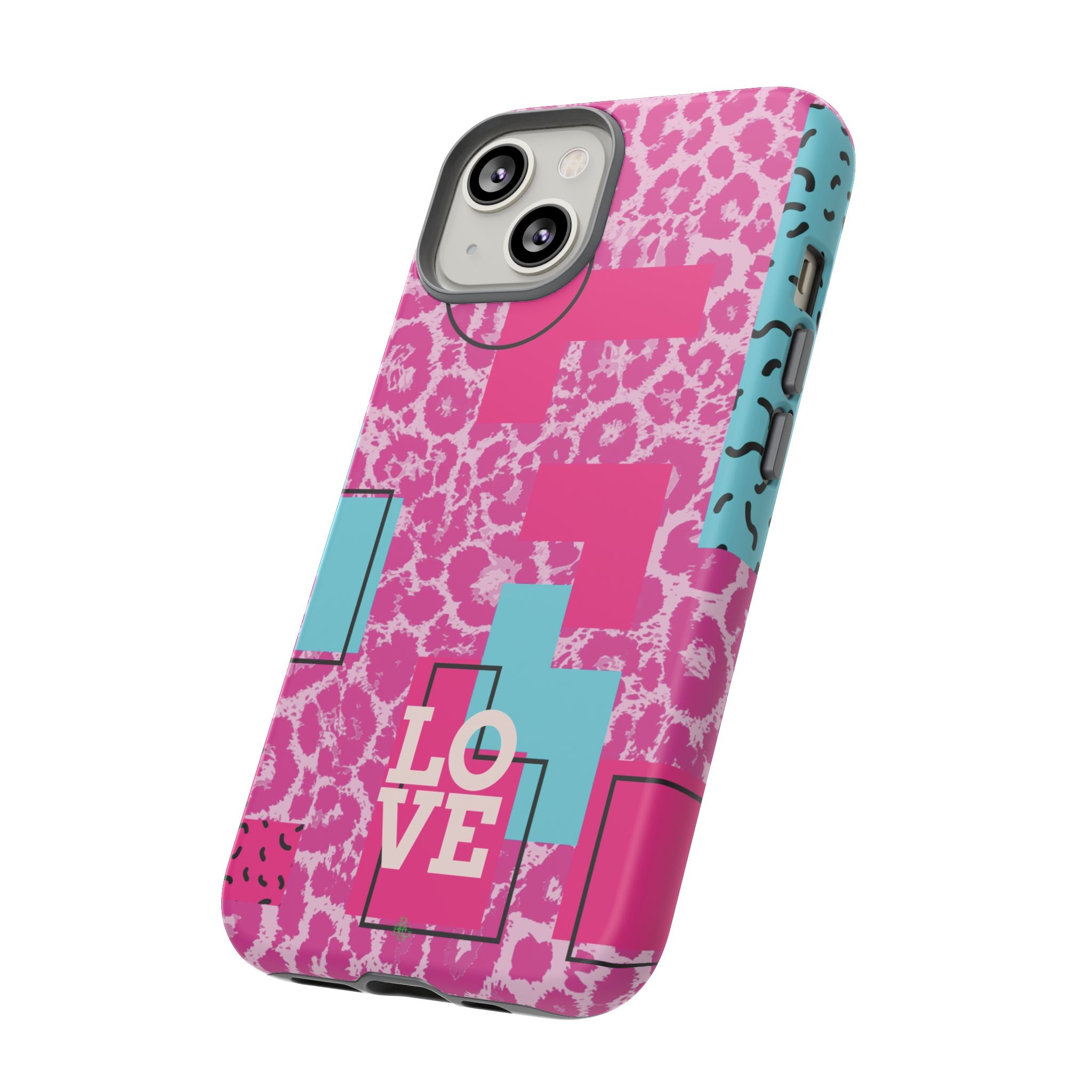 Retro Love Pink Leopard RG Tough Phone Case for iPhone, Galaxy, or Google Pixel