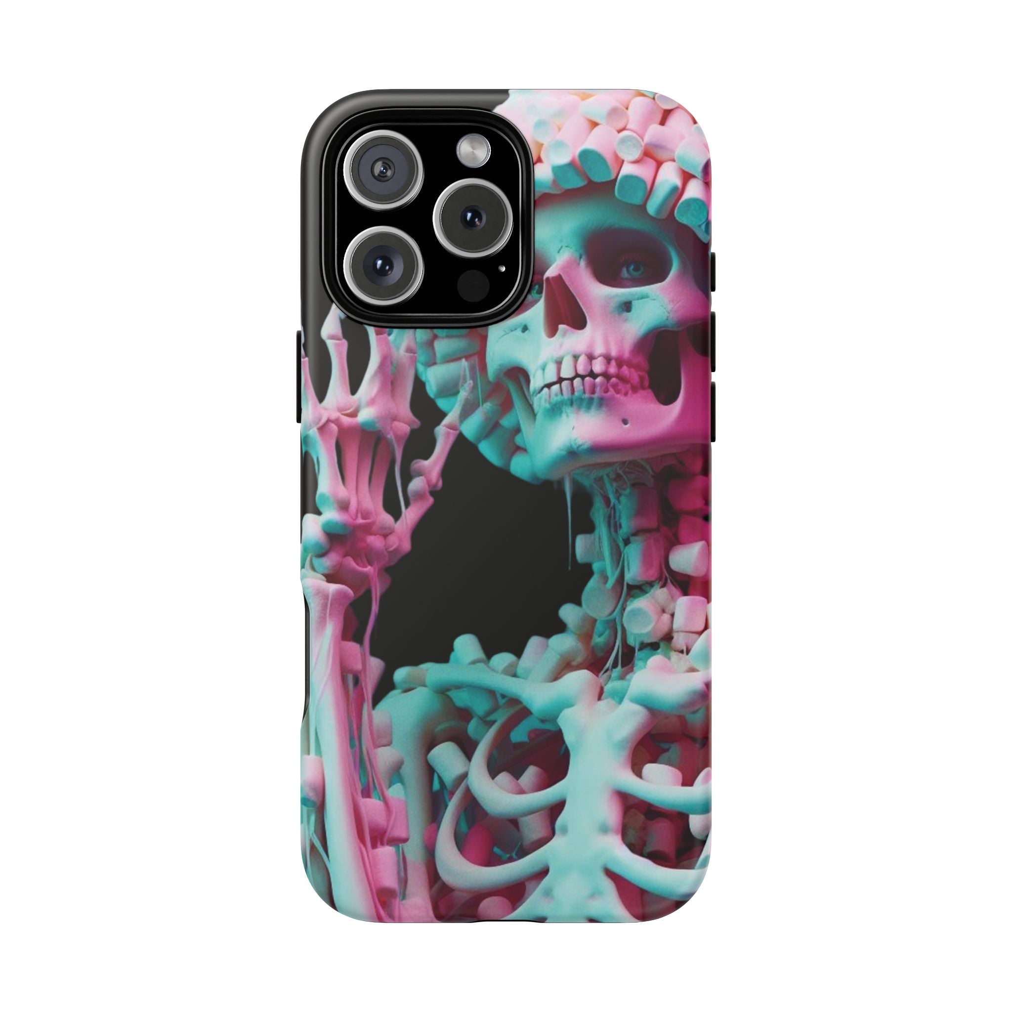 Neon Pink Skeleton (Black) Tough Phone Case for iPhone, Galaxy, or Google Pixel