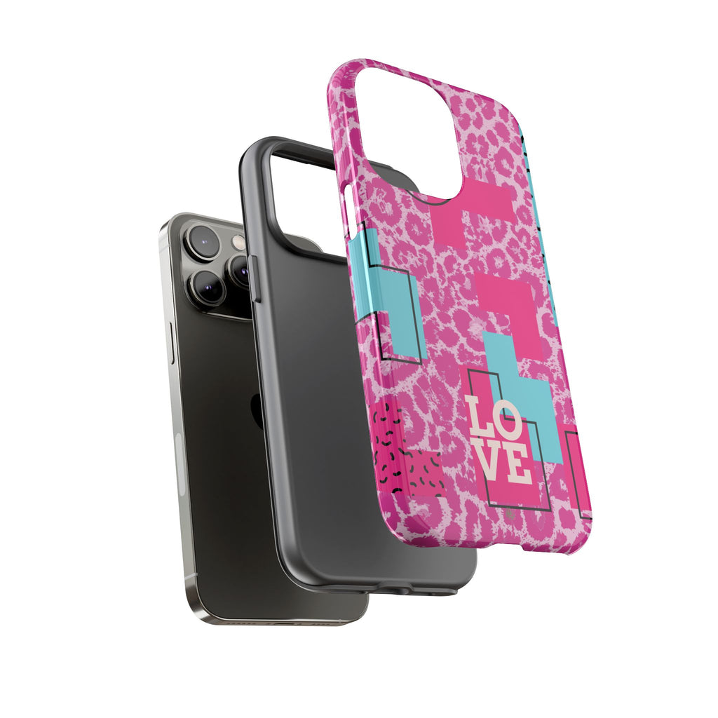 Retro Love Pink Leopard RG Tough Phone Case for iPhone, Galaxy, or Google Pixel