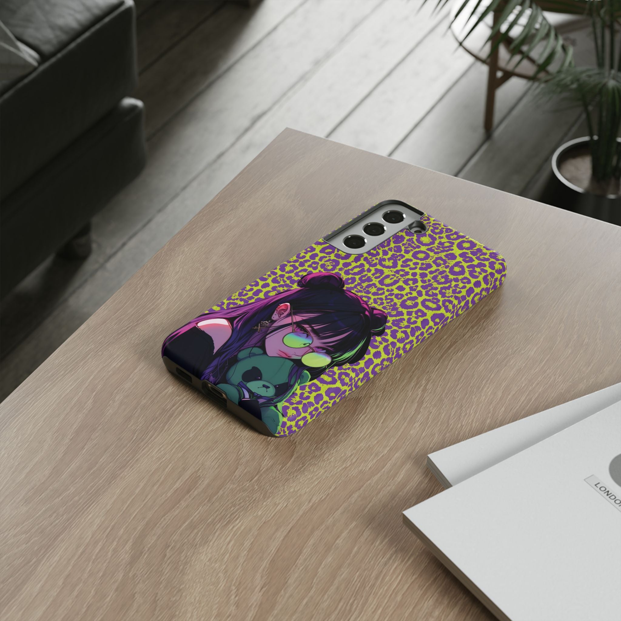 Purple Neon Lime Leopard Kz Tough Case for iPhone, Galaxy, or Google Pixel