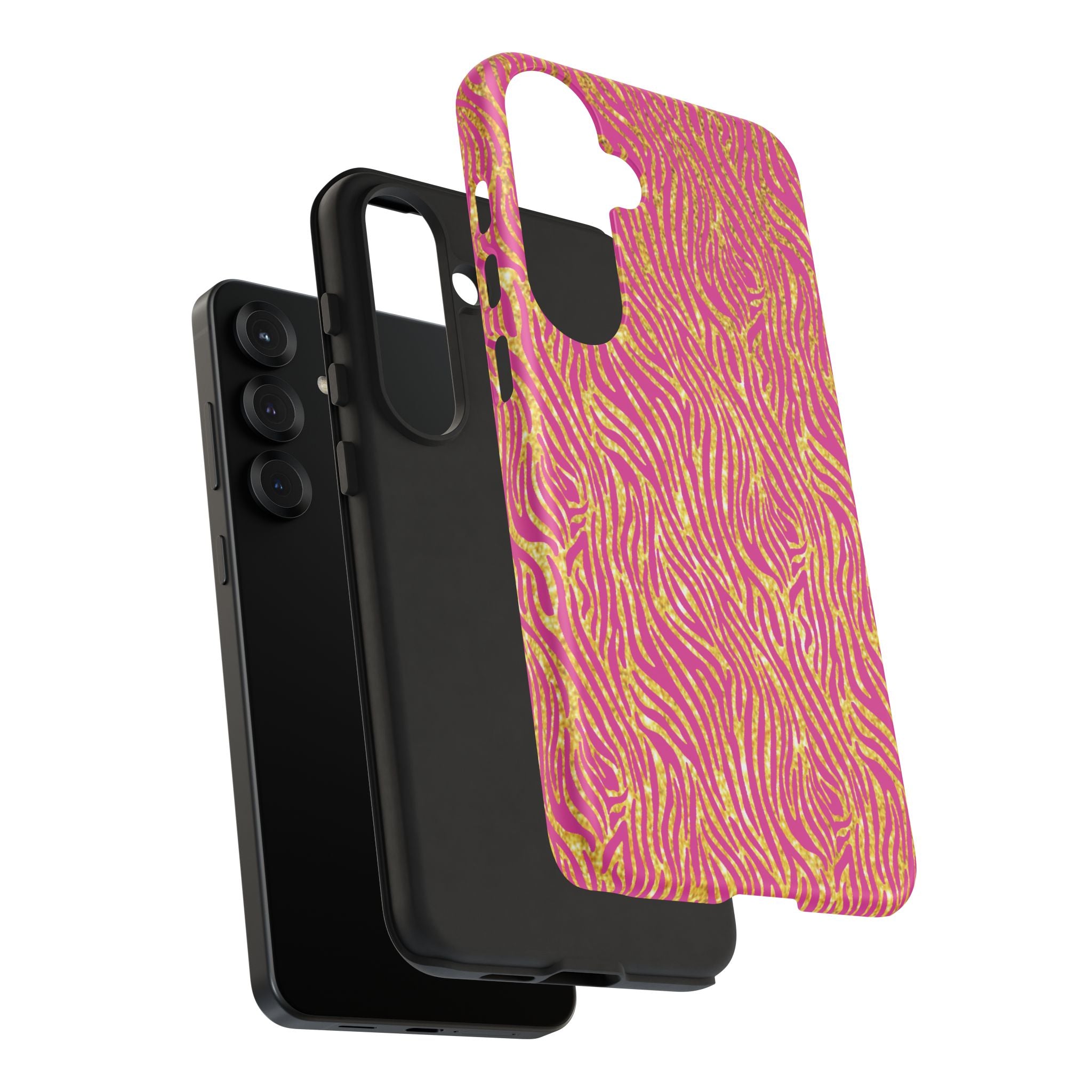 Pink Gold Zebra Print Tough Case for iPhone, Galaxy, or Google Pixel