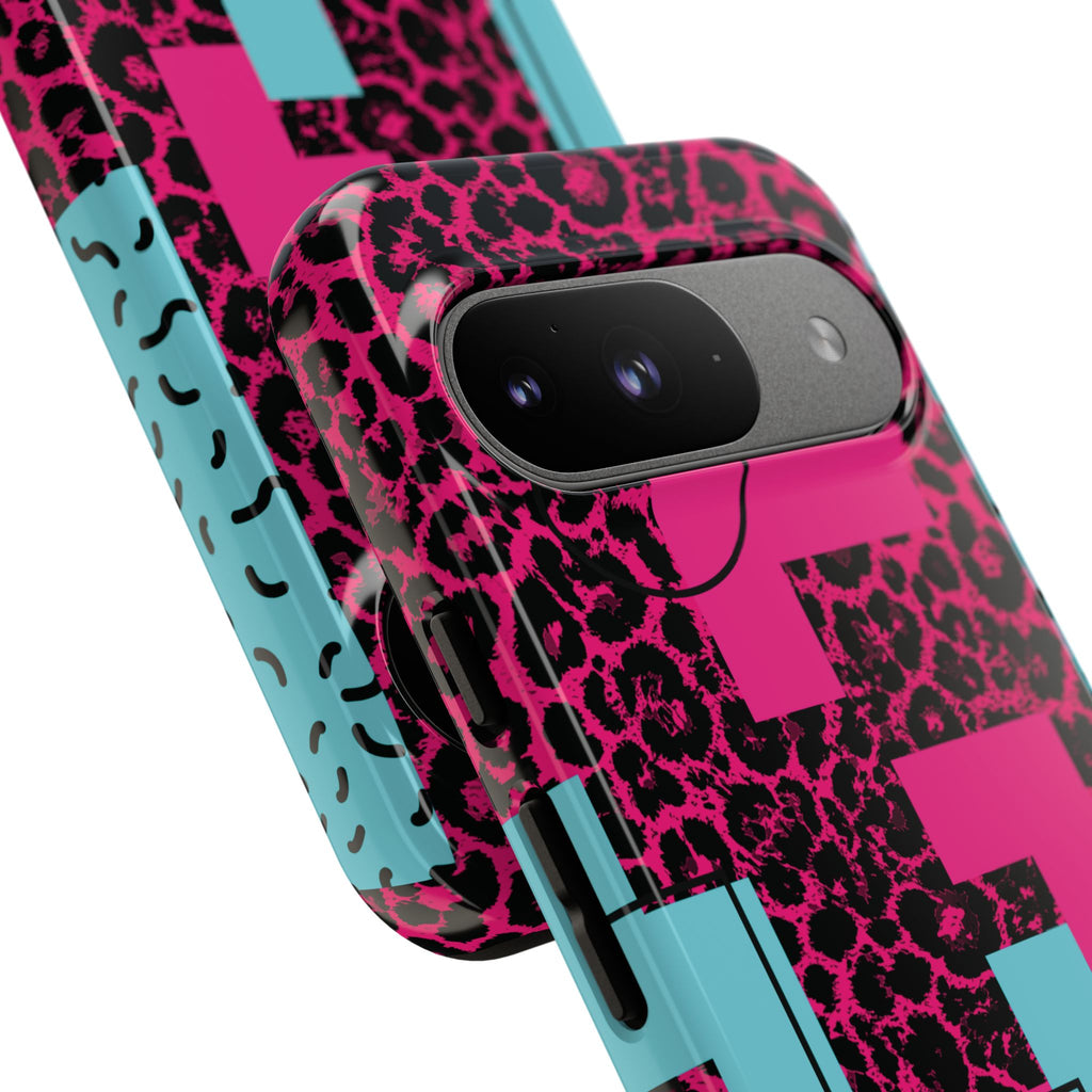 Pink Love Retro Blocks Leopard RG Tough Phone Case for iPhone, Galaxy, or Google Pixel