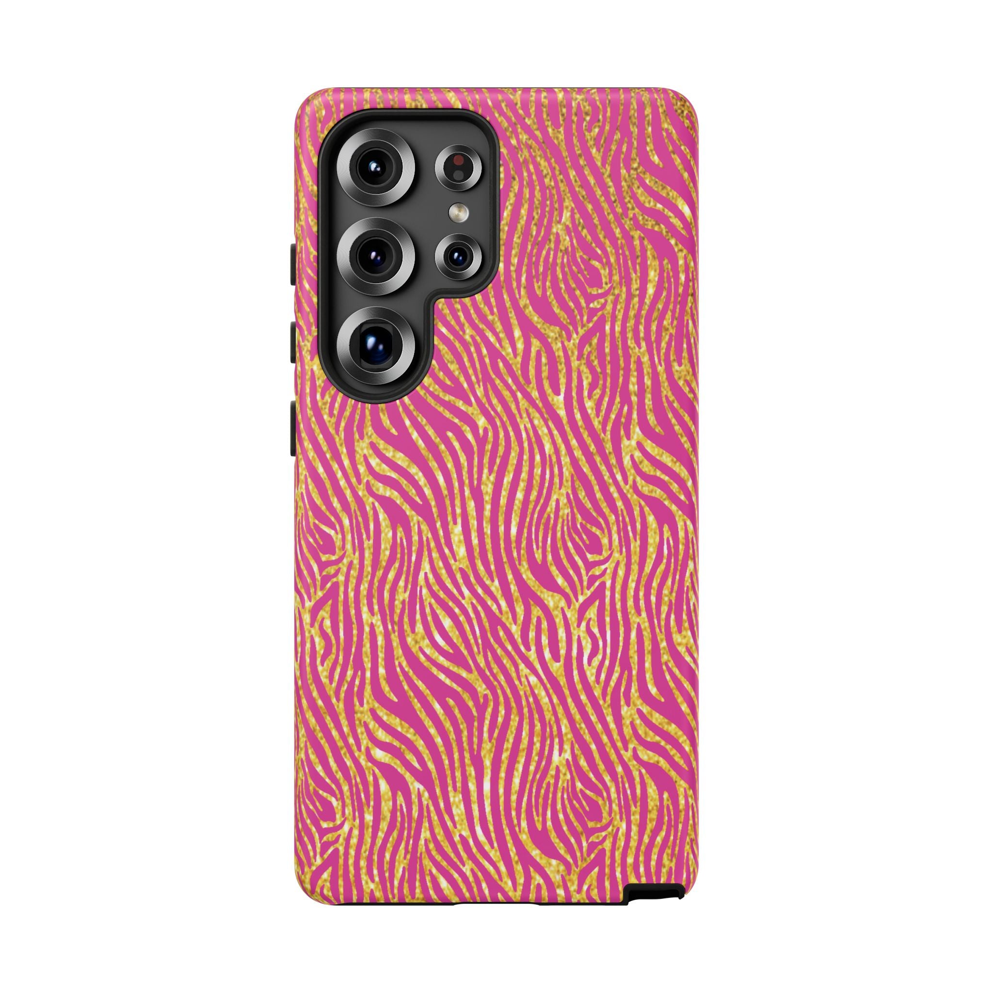 Pink Gold Zebra Print Tough Case for iPhone, Galaxy, or Google Pixel
