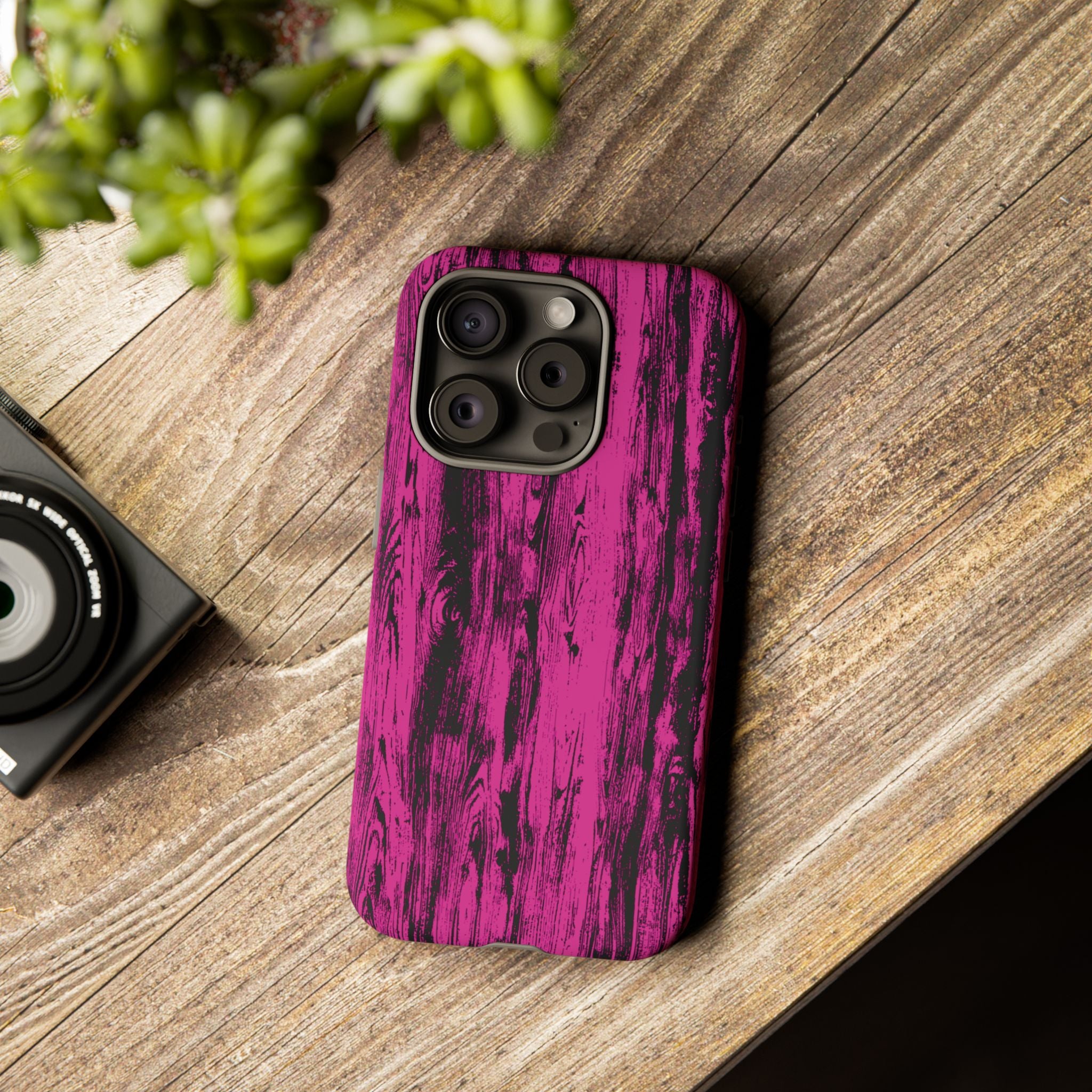 Hot Pink wood print Design Tough Phone Case for iPhone, Galaxy, or Google Pixel