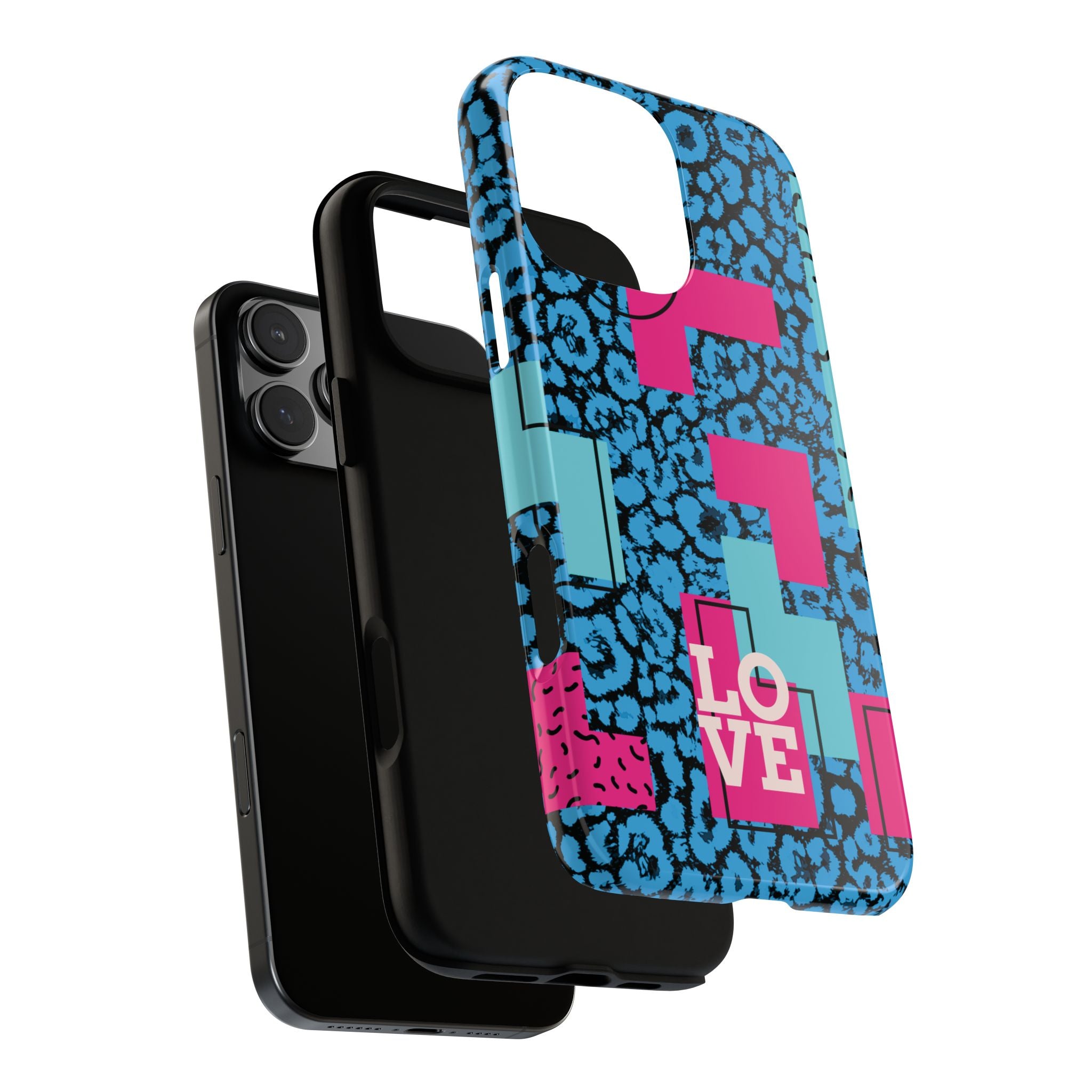 LOVE Blue Leopard 80s Vibe Tough Case for iPhone, Galaxy, or Google Pixel