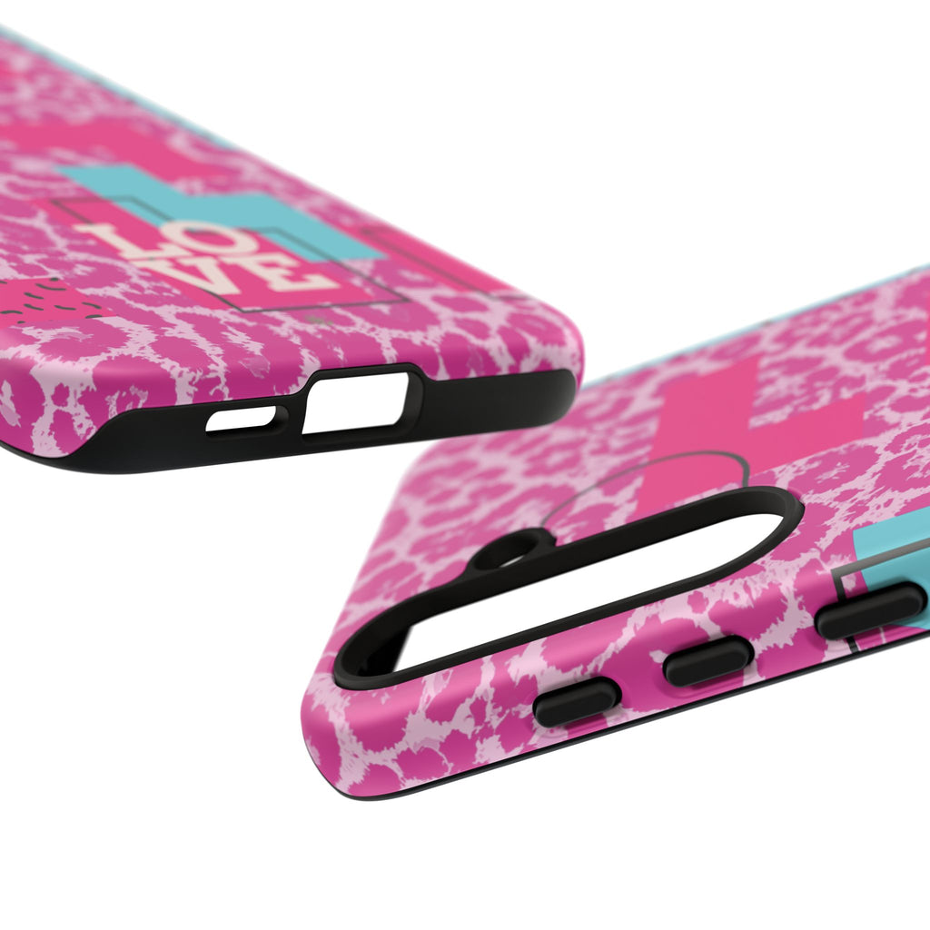 Retro Love Pink Leopard RG Tough Phone Case for iPhone, Galaxy, or Google Pixel