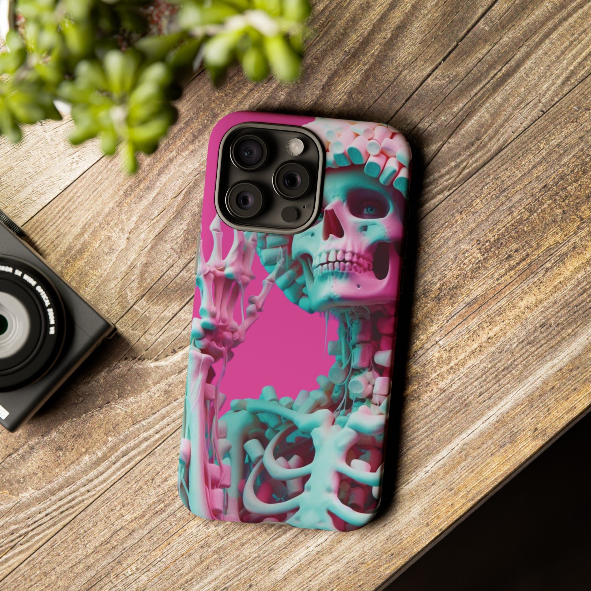 Neon Pink Skeleton Tough Phone Case for iPhone, Galaxy and Google Pixel