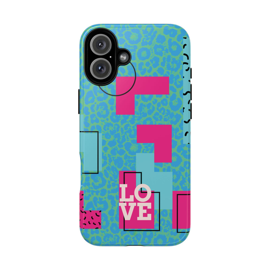 LOVE Aqua Blue Leopard RG Tough Phone Case iPhone, Galaxy, or Google Pixel