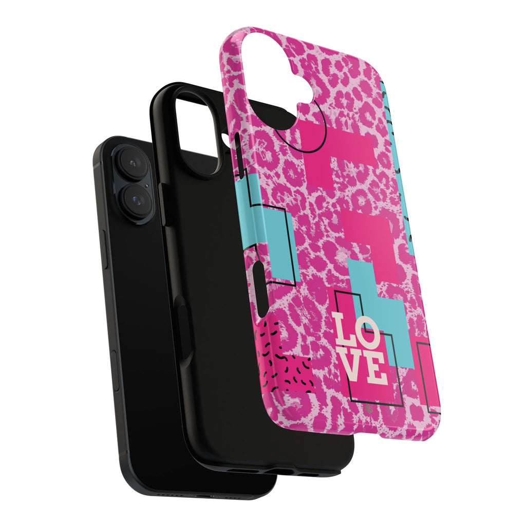 Retro Love Pink Leopard RG Tough Phone Case for iPhone, Galaxy, or Google Pixel