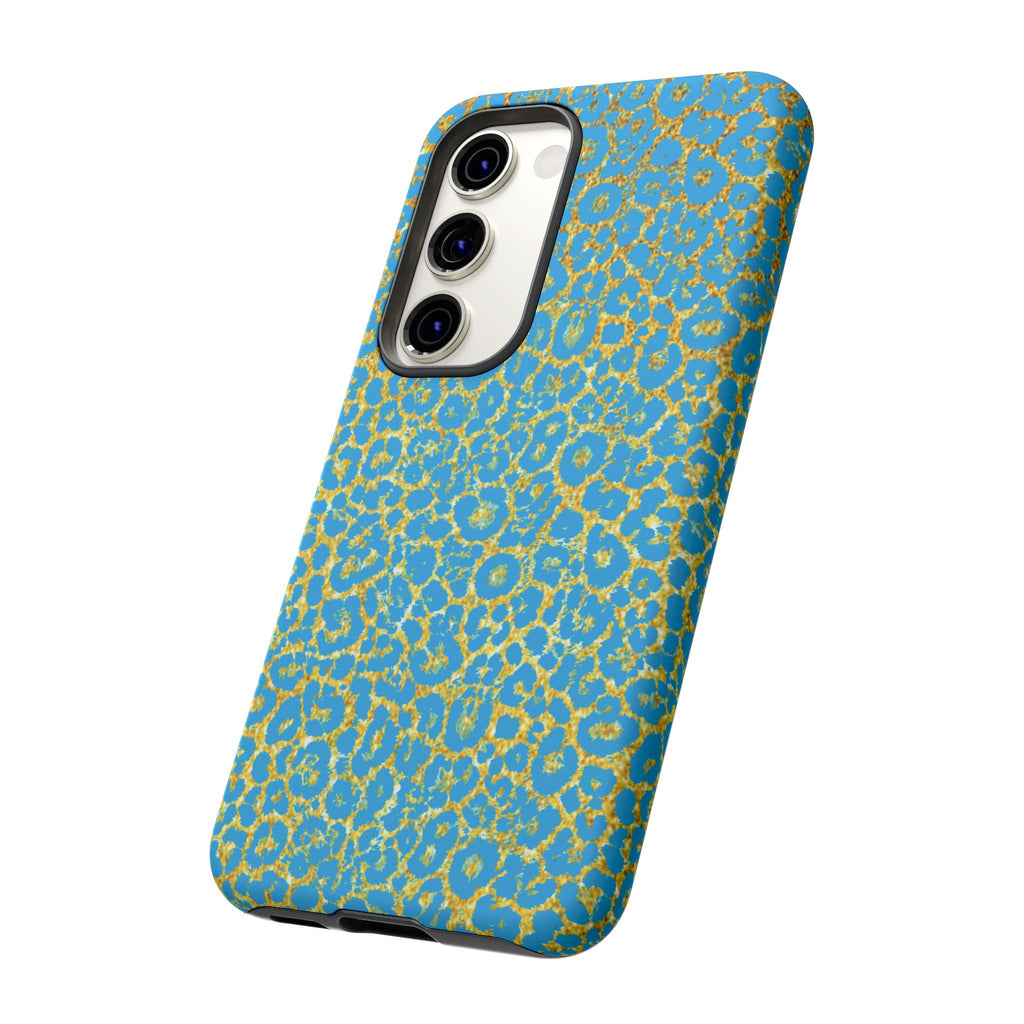 Blue Gold Leopard Tough Phone Case for iPhone, Galaxy, or Google Pixel