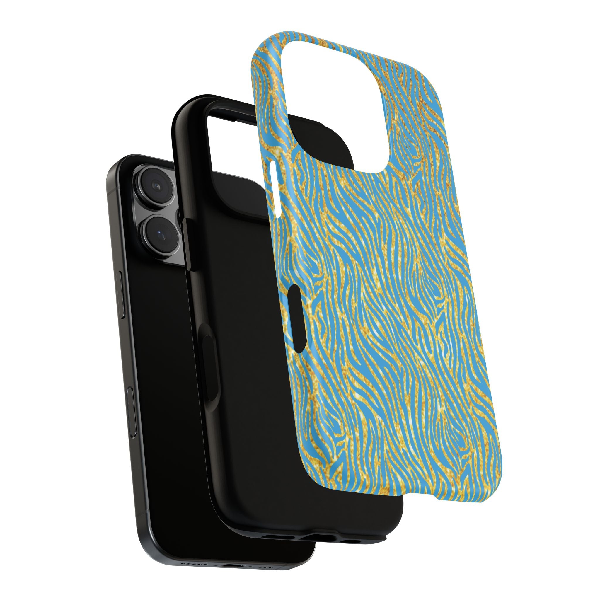 Blue Gold Zebra Tough Case for iPhone, Galaxy, or Google Pixel