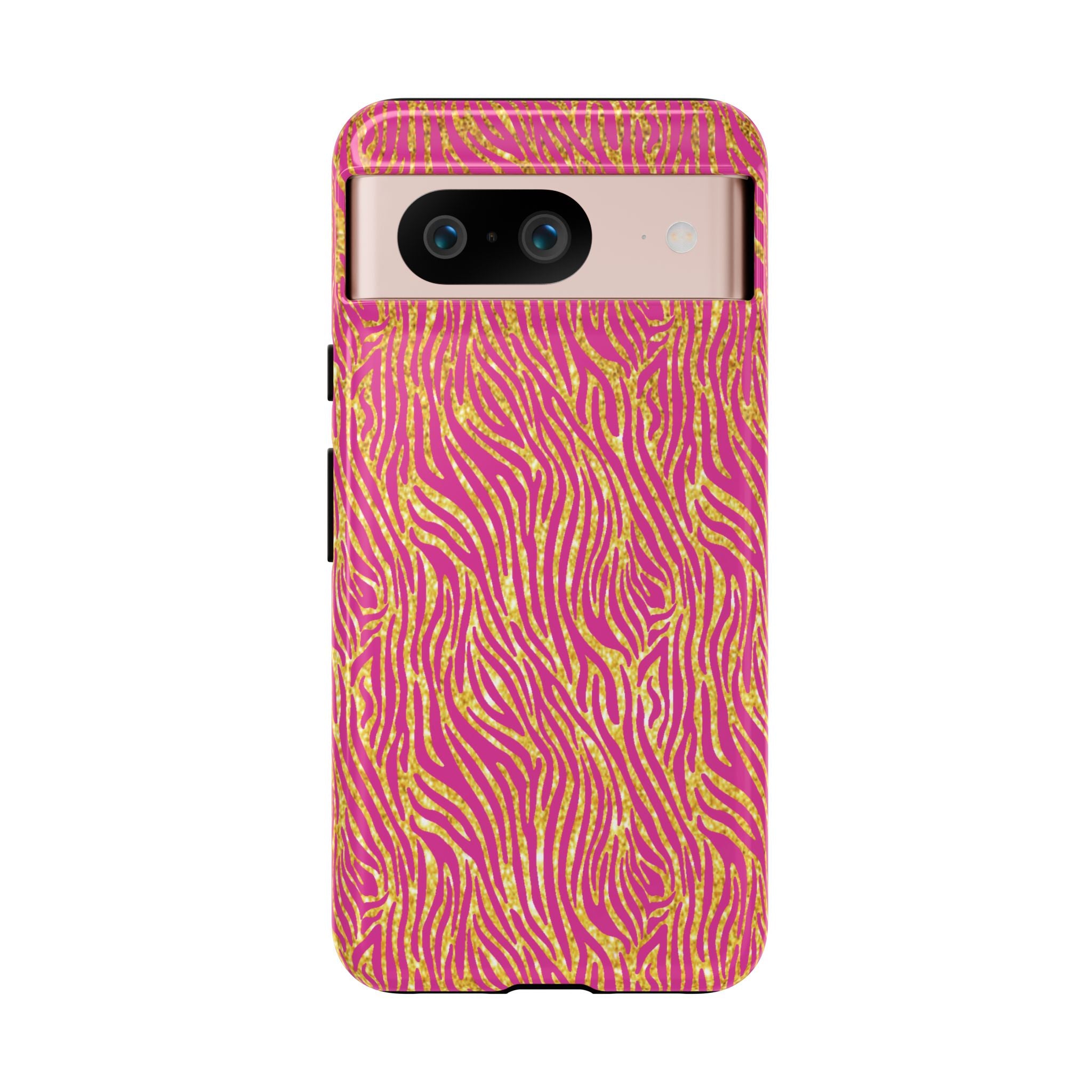 Pink Gold Zebra Print Tough Case for iPhone, Galaxy, or Google Pixel