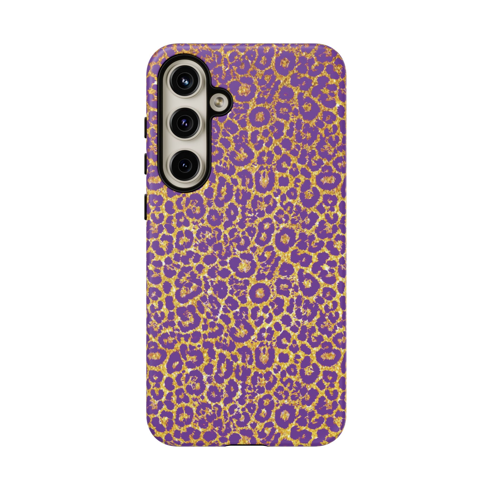 Purple Gold Leopard Tough Phone Case for iPhone, Galaxy, or Google Pixel