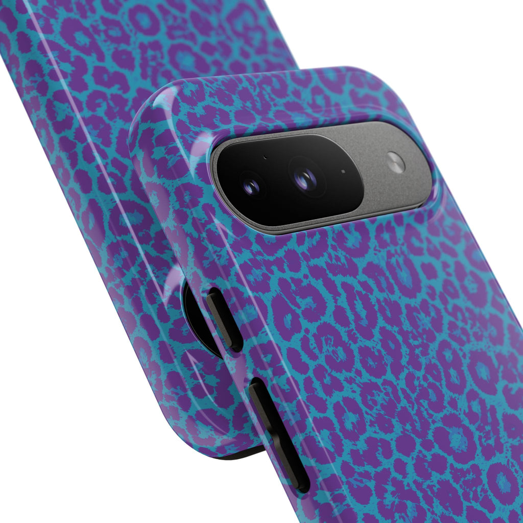 Leopard Printed Purple Blue Tough Phone Case for iPhone, Galaxy, or Google Pixel