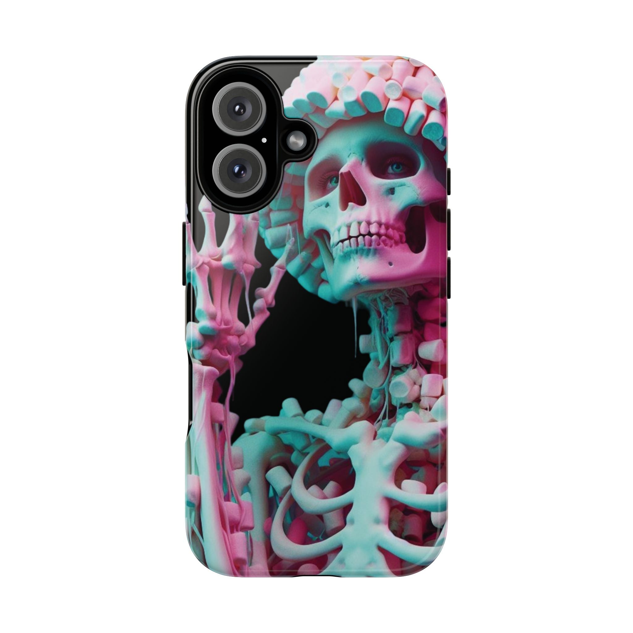 Neon Pink Skeleton (Black) Tough Phone Case for iPhone, Galaxy, or Google Pixel