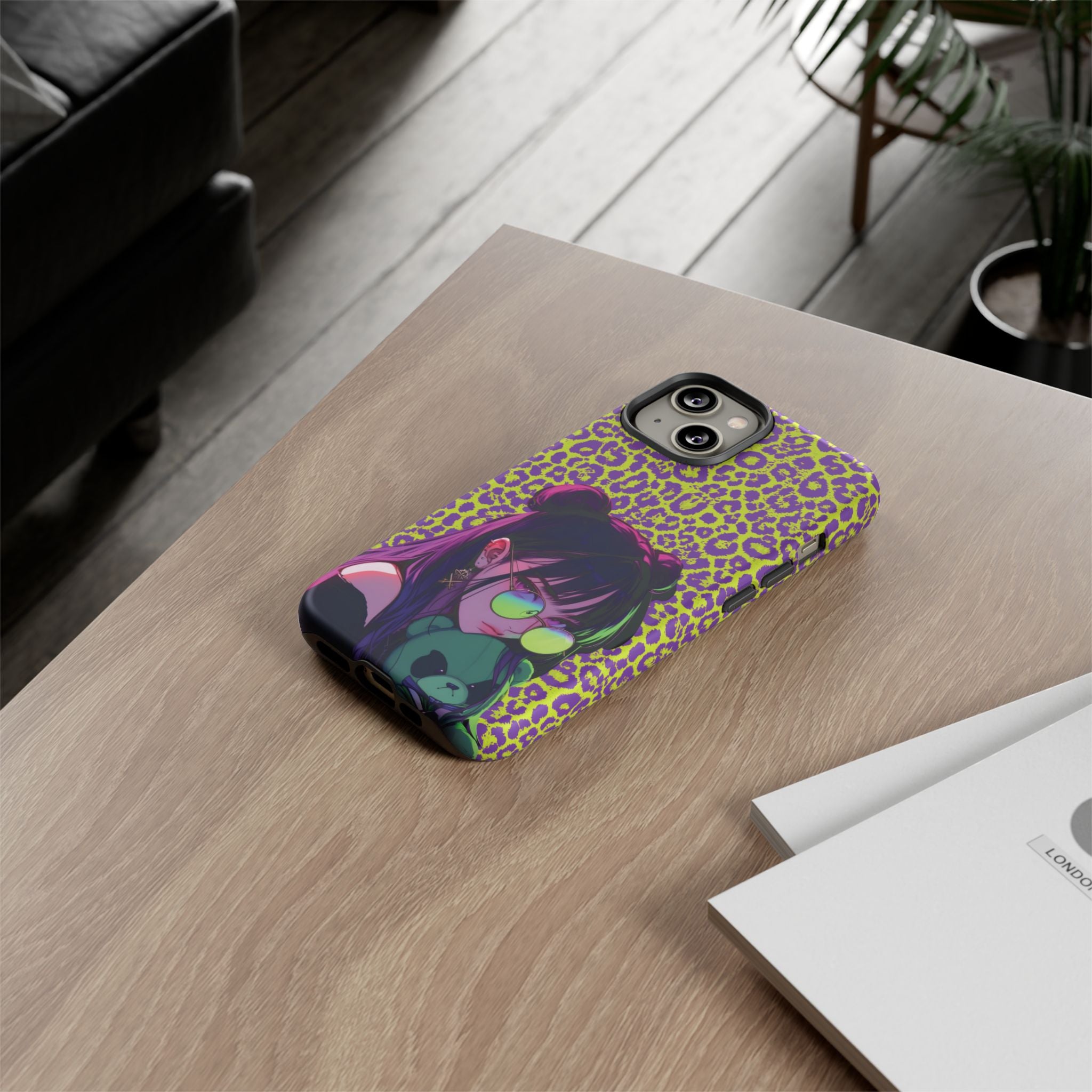 Purple Neon Lime Leopard Kz Tough Case for iPhone, Galaxy, or Google Pixel
