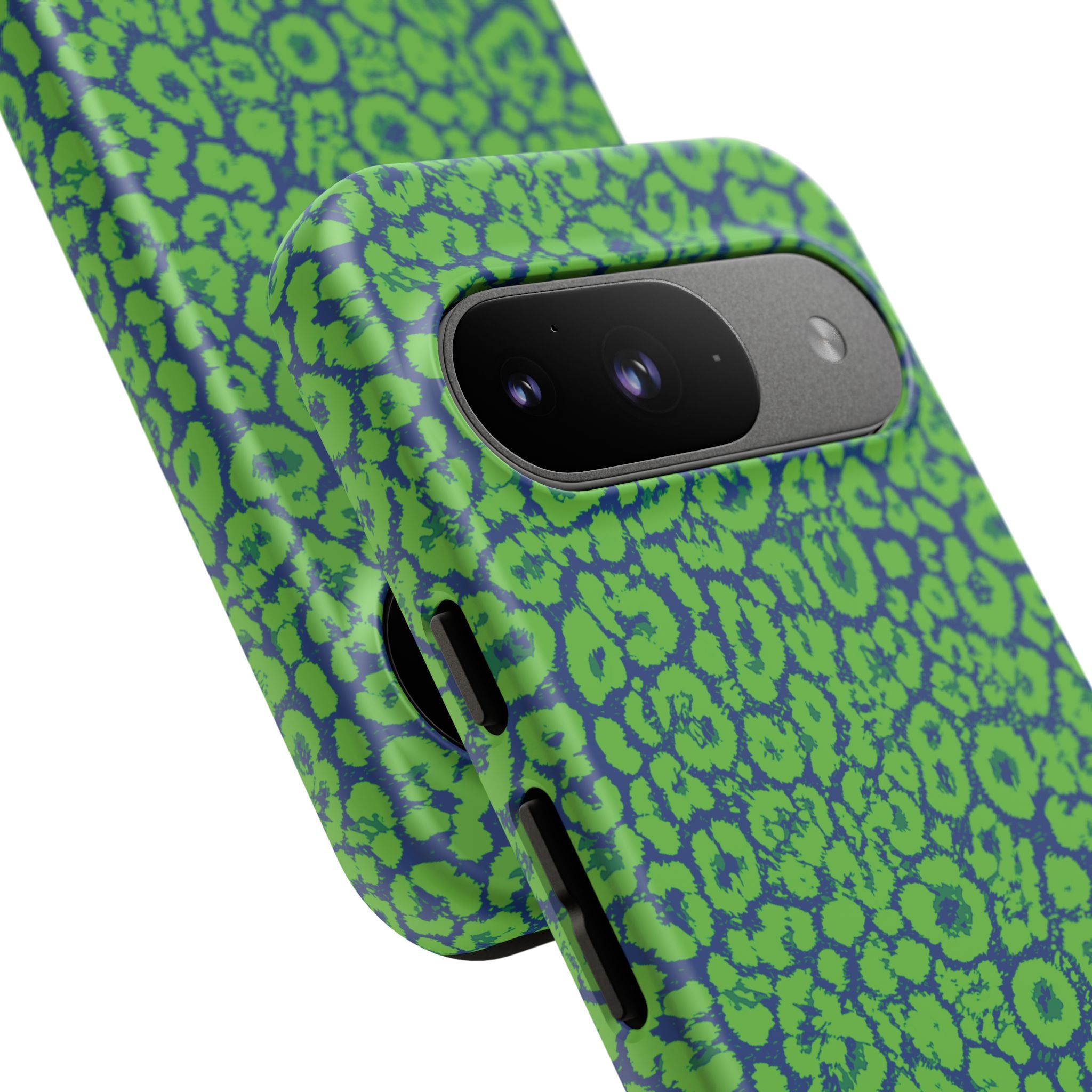 Blue Neon Green  Leopard Tough Phone Case for iPhone, Galaxy, or Google Pixel