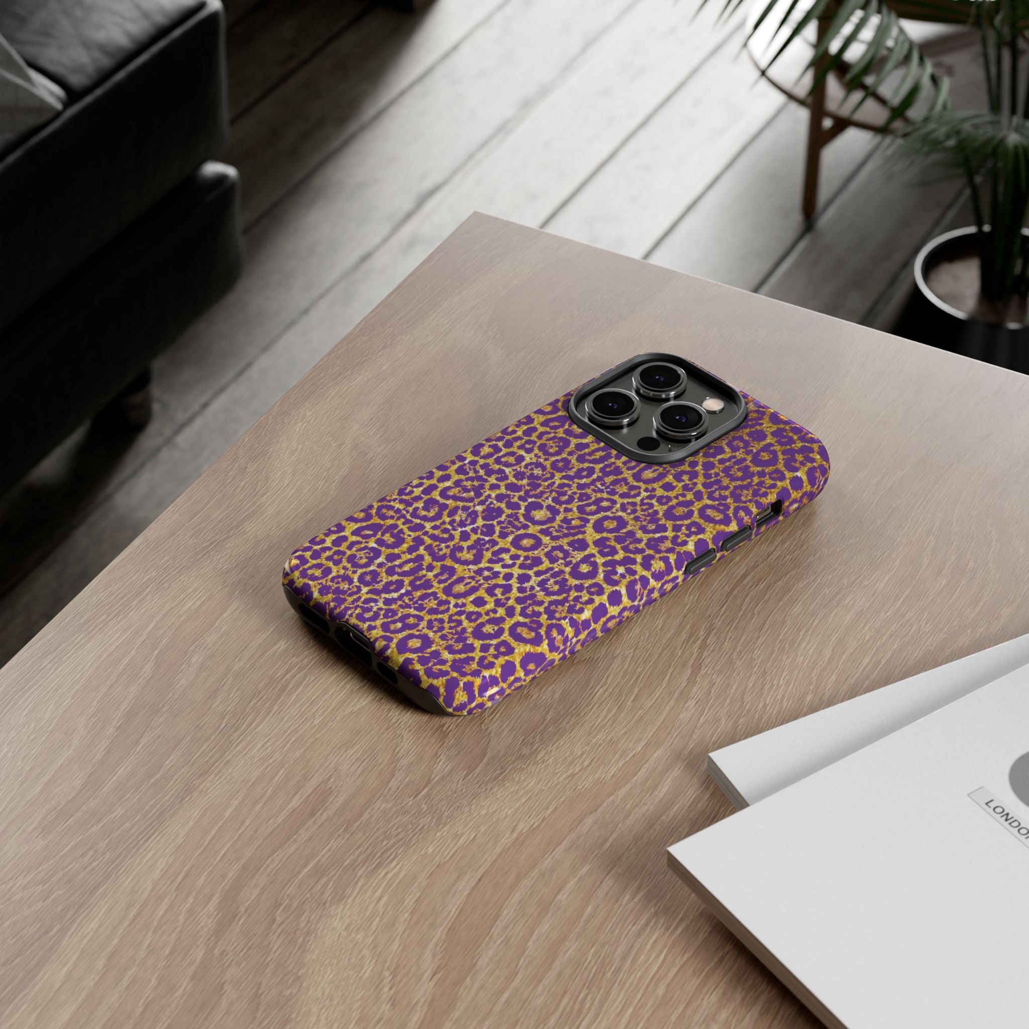 Purple Gold Leopard Tough Phone Case for iPhone, Galaxy, or Google Pixel
