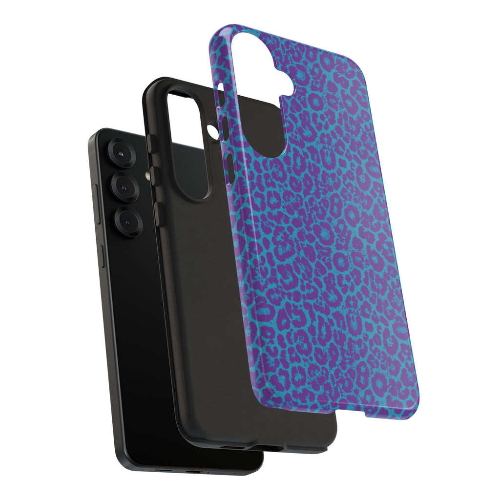 Leopard Printed Purple Blue Tough Phone Case for iPhone, Galaxy, or Google Pixel