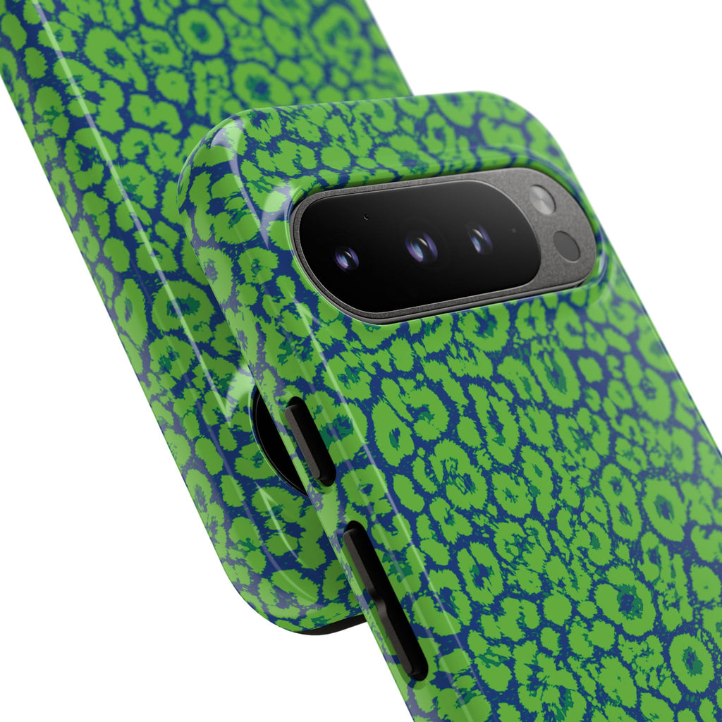 Blue Neon Green  Leopard Tough Phone Case for iPhone, Galaxy, or Google Pixel