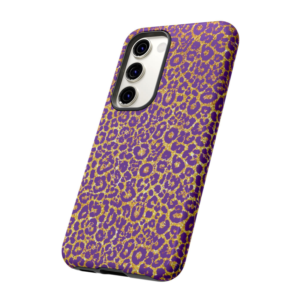 Purple Gold Leopard Tough Phone Case for iPhone, Galaxy, or Google Pixel