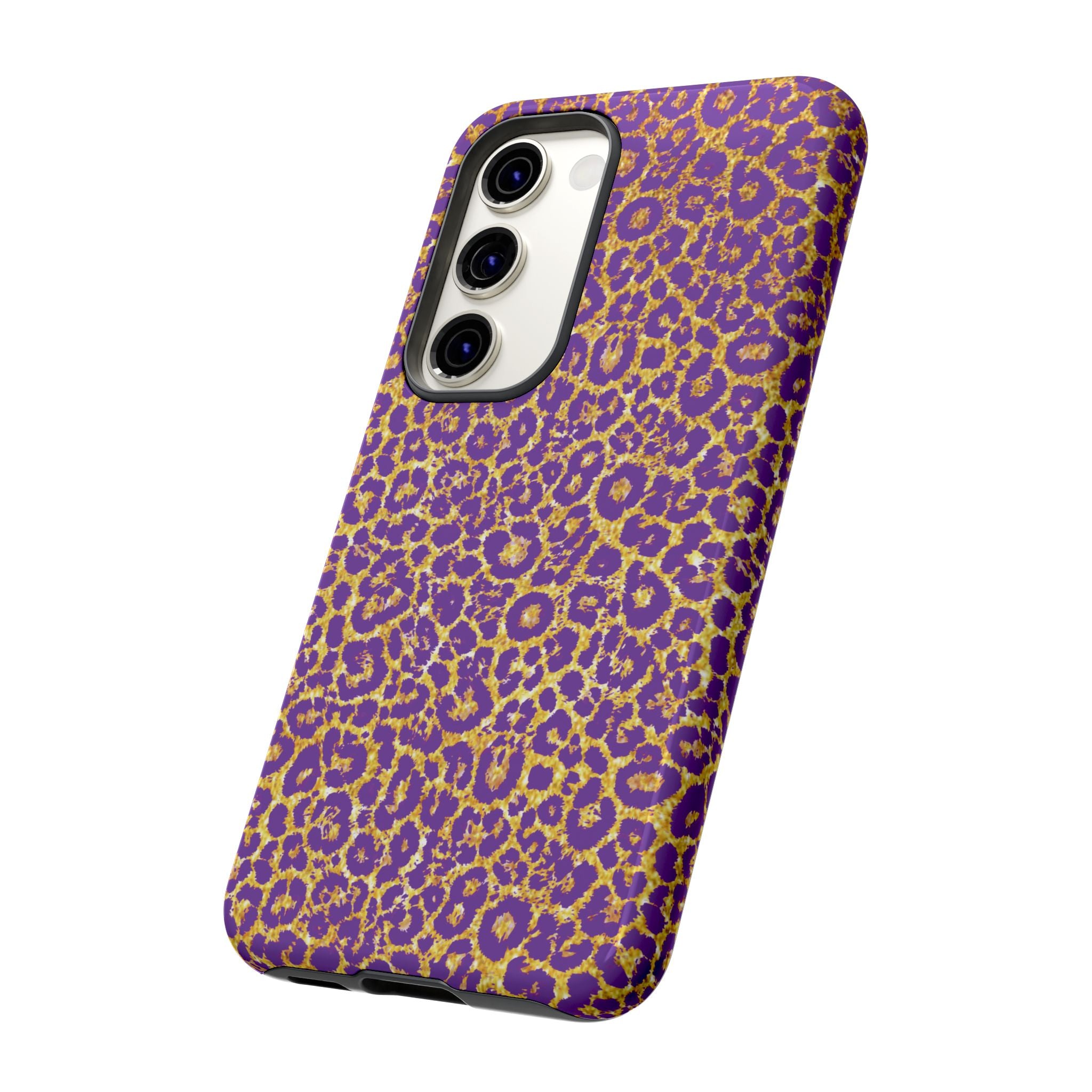 Purple Gold Leopard Tough Phone Case for iPhone, Galaxy, or Google Pixel