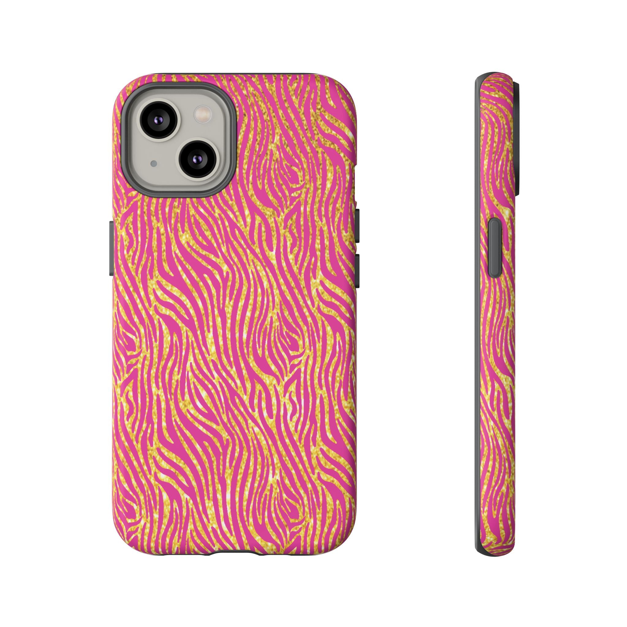 Pink Gold Zebra Print Tough Case for iPhone, Galaxy, or Google Pixel