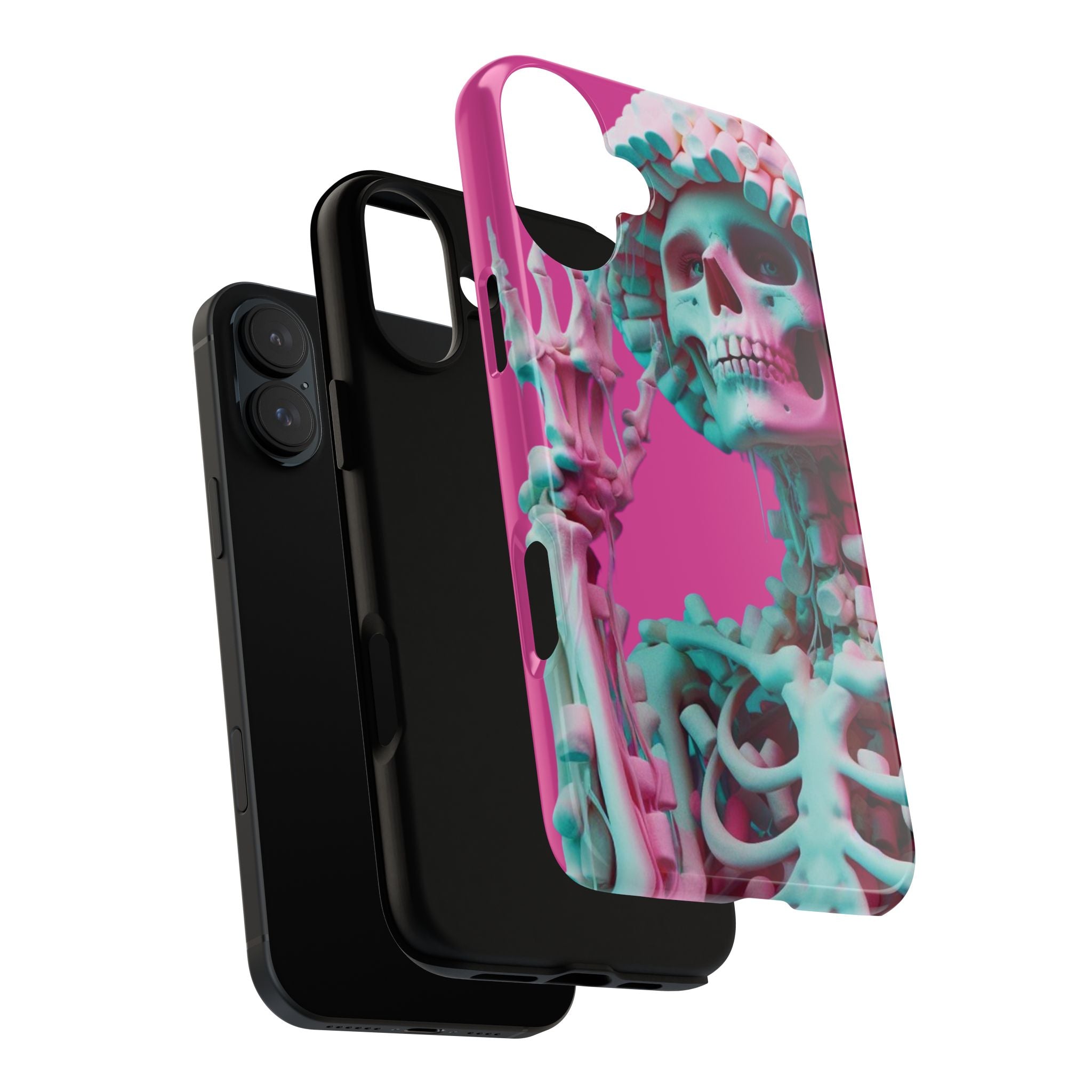 Neon Pink Skeleton Tough Phone Case for iPhone, Galaxy and Google Pixel
