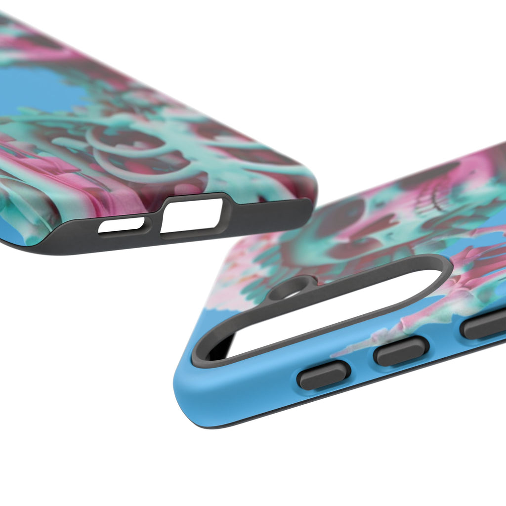 Neon Pink Skeleton Blue Tough Phone Case for iPhone, Galaxy or Google Pixel