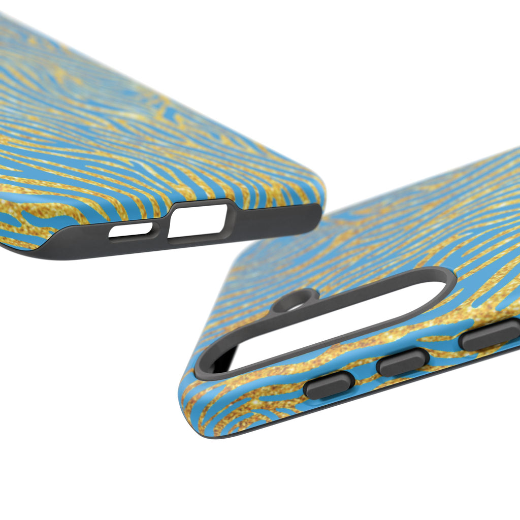 Blue Gold Zebra Tough Case for iPhone, Galaxy, or Google Pixel