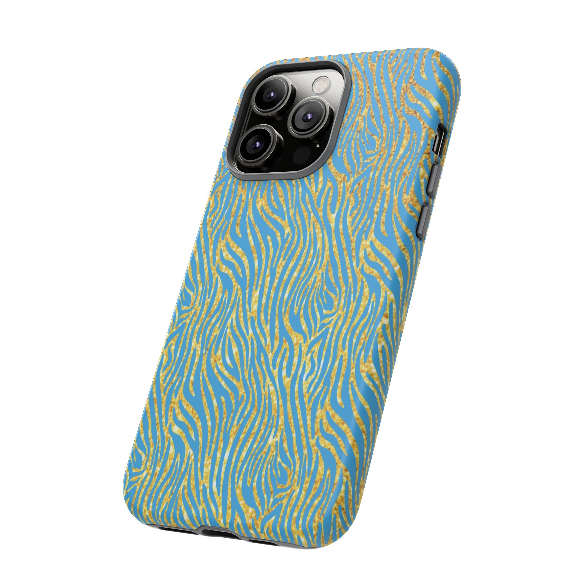 Blue Gold Zebra Tough Case for iPhone, Galaxy, or Google Pixel