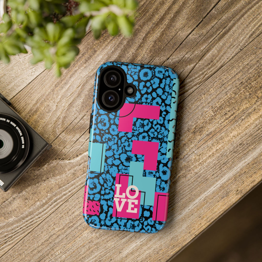 LOVE Blue Leopard 80s Vibe Tough Case for iPhone, Galaxy, or Google Pixel