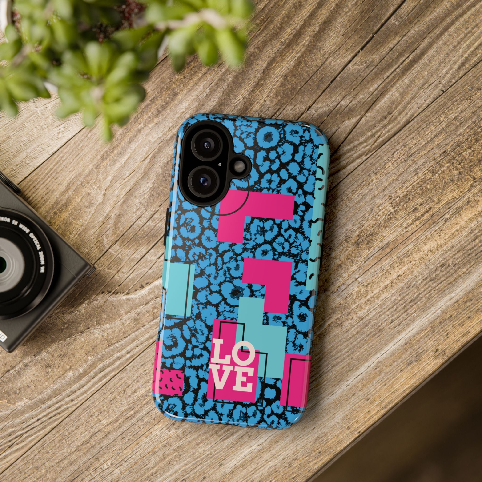 LOVE Blue Leopard 80s Vibe Tough Case for iPhone, Galaxy, or Google Pixel