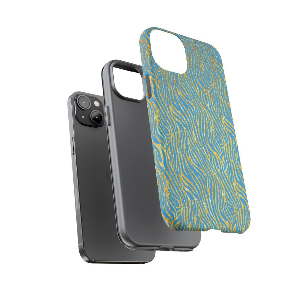 Blue Gold Zebra Tough Case for iPhone, Galaxy, or Google Pixel