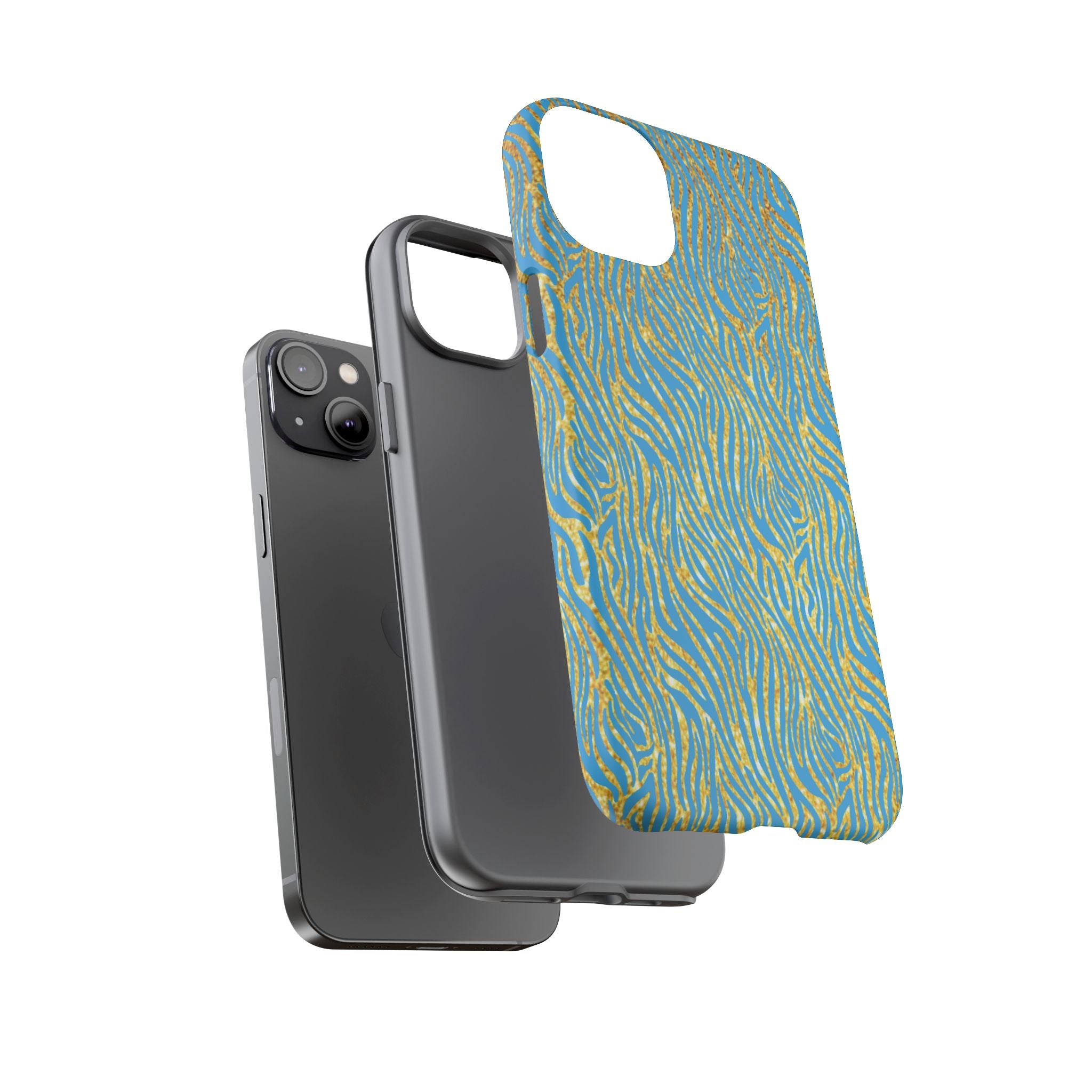 Blue Gold Zebra Tough Case for iPhone, Galaxy, or Google Pixel