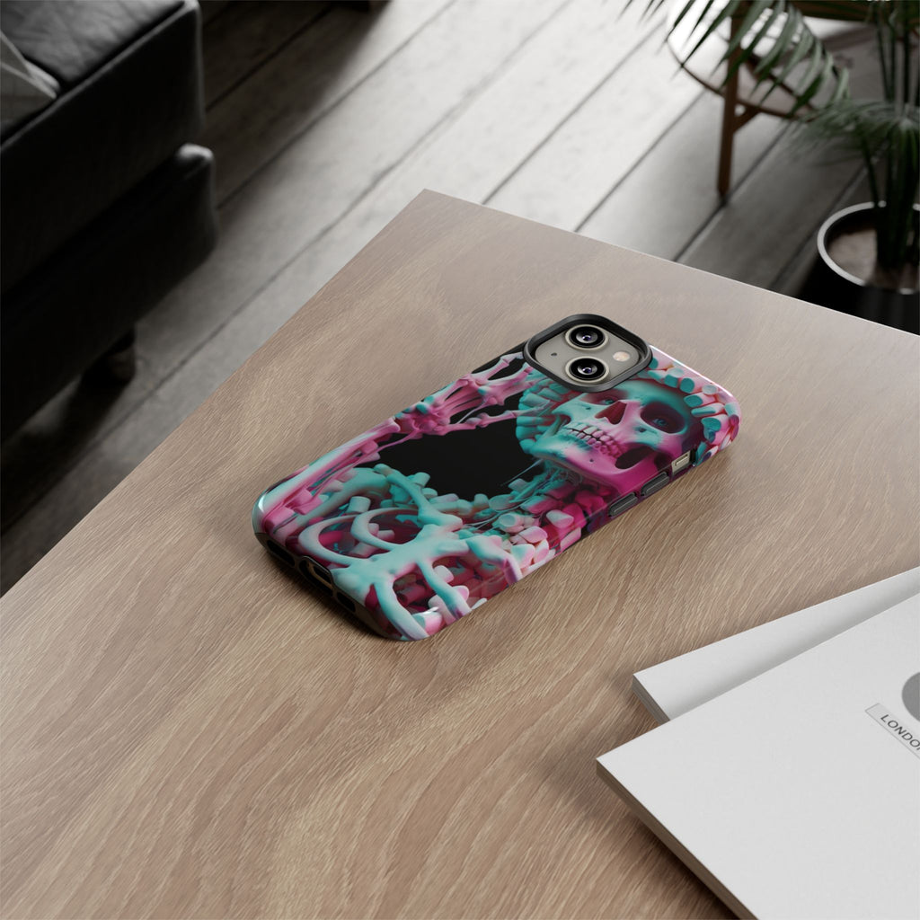 Neon Pink Skeleton (Black) Tough Phone Case for iPhone, Galaxy, or Google Pixel