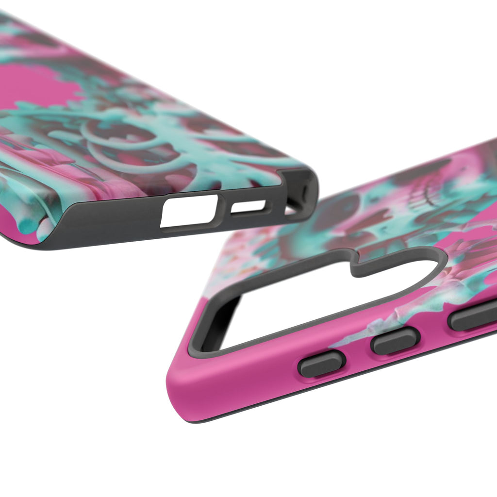 Neon Pink Skeleton Tough Phone Case for iPhone, Galaxy and Google Pixel
